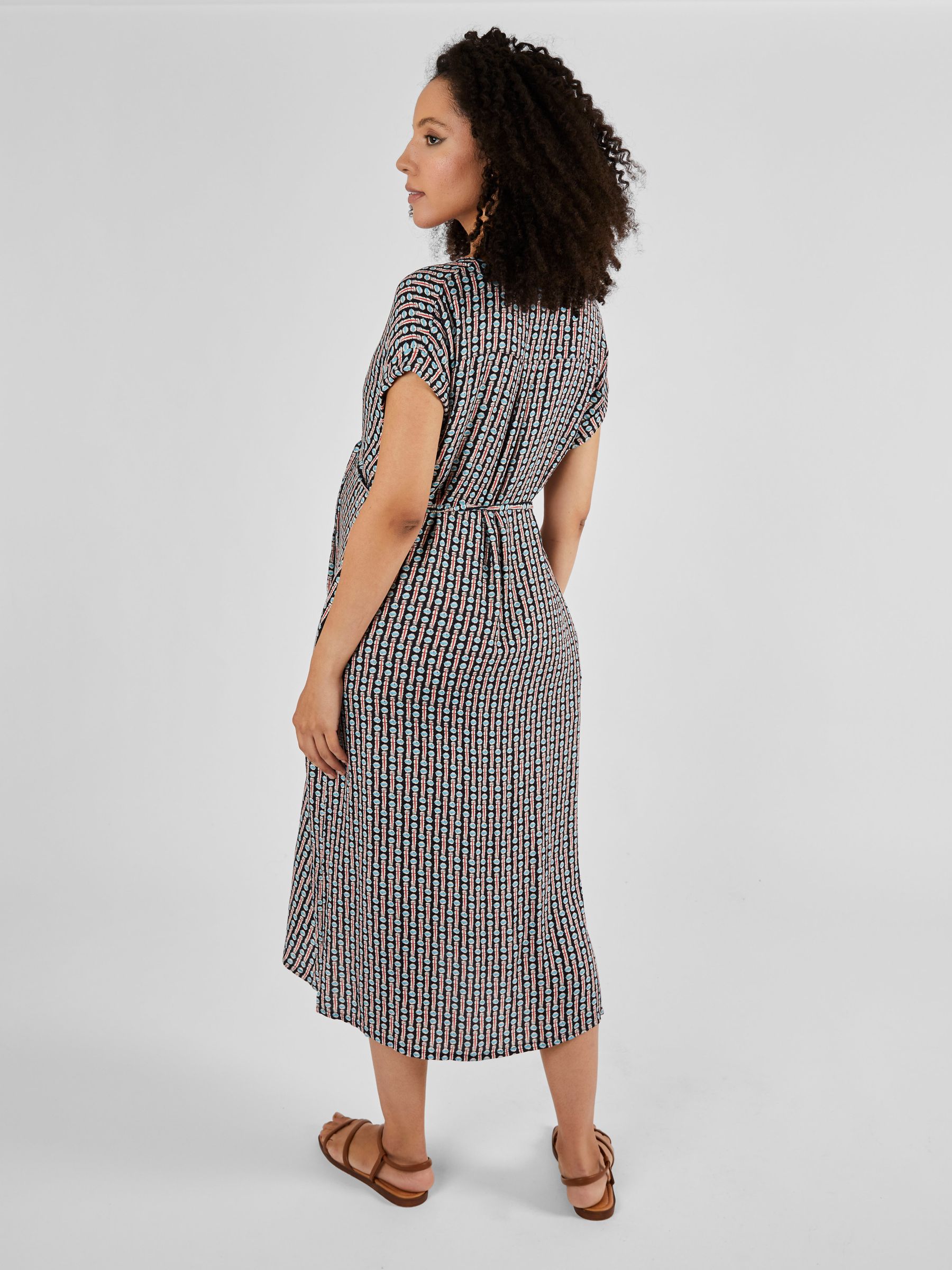 Black Aztec Geo Print Button Through Midi Dress - Image 2 of 5