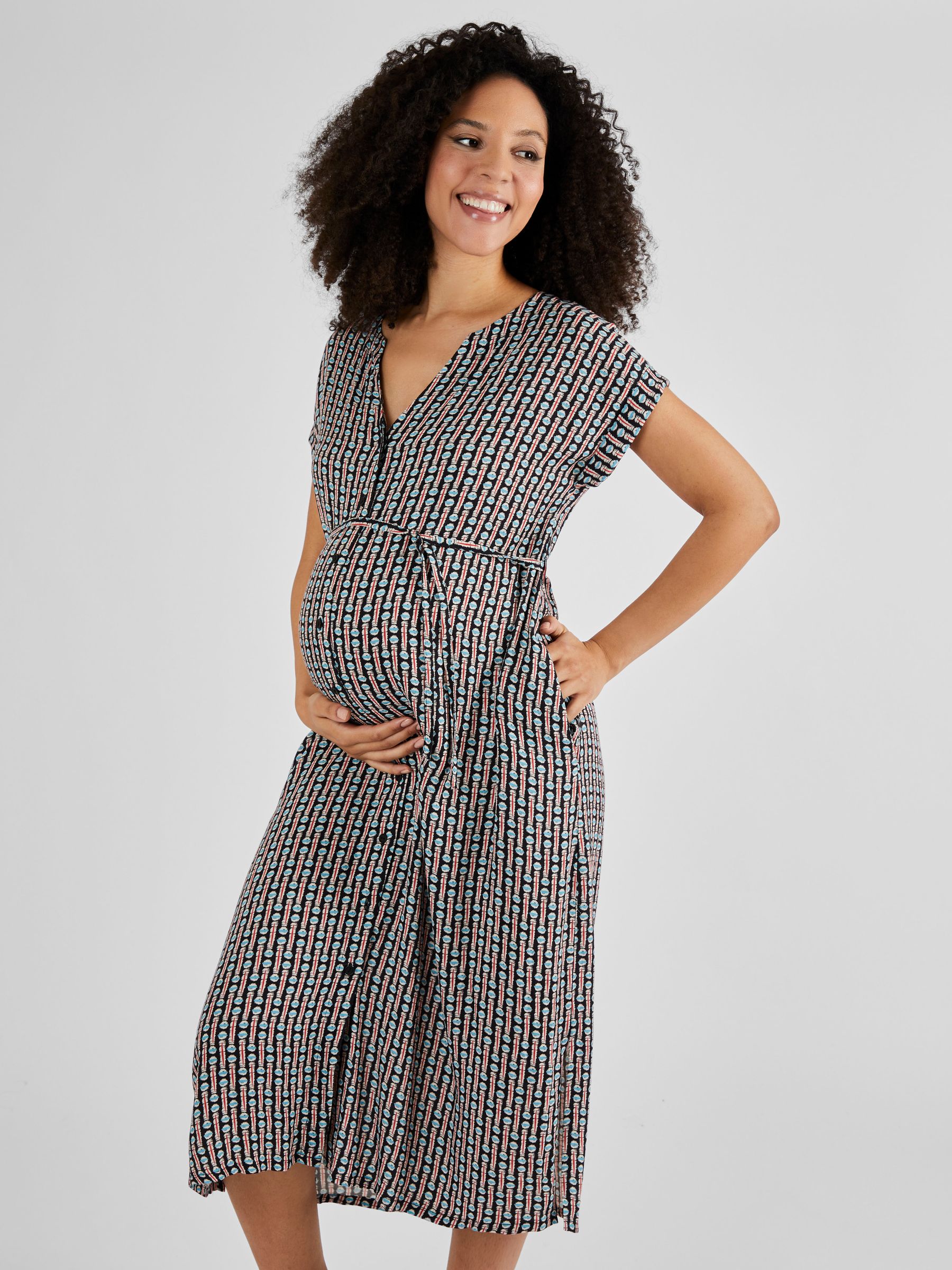 Black Aztec Geo Print Button Through Midi Dress - Image 3 of 5
