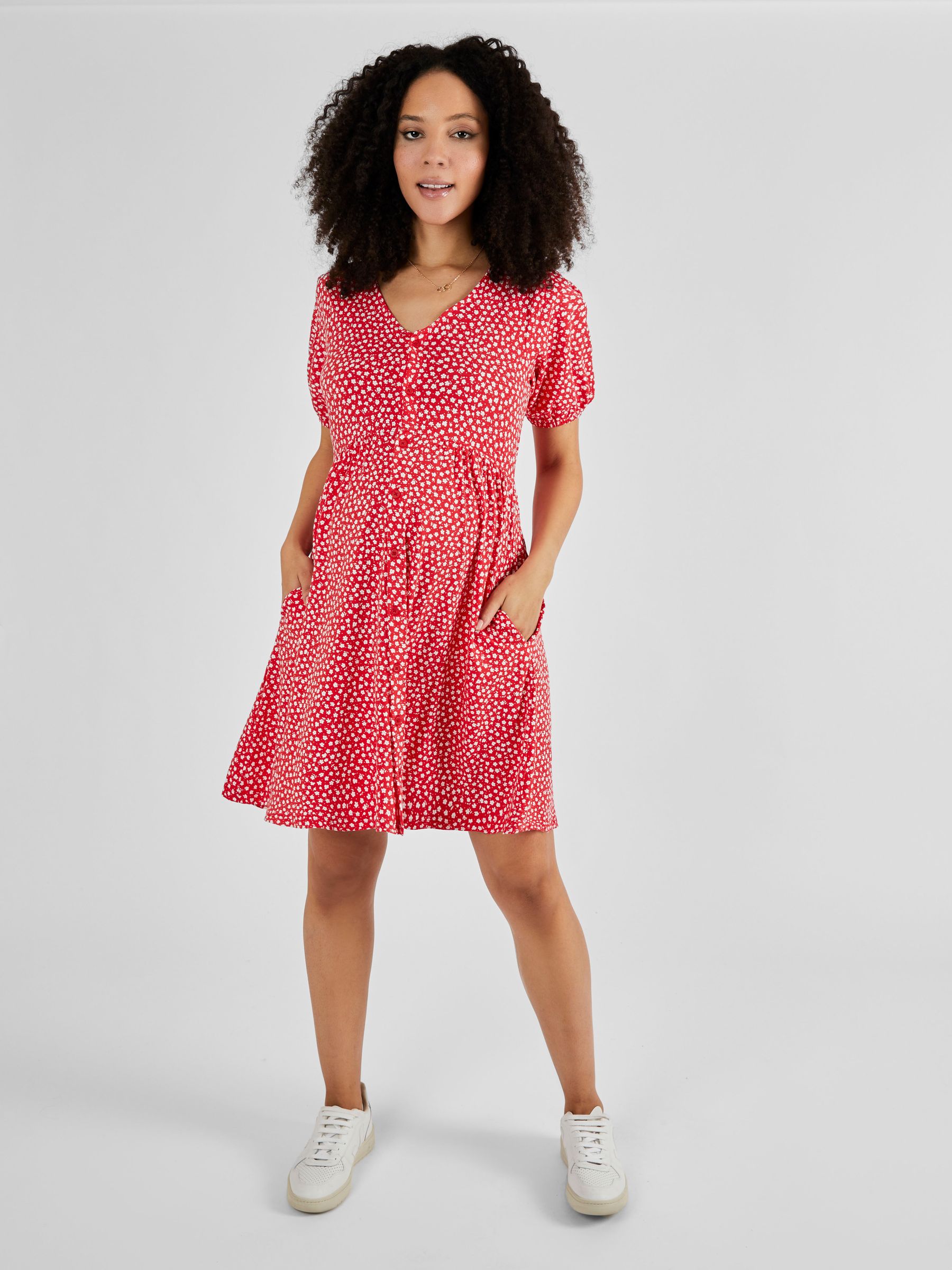 Red Ditsy Ditsy Print V-Neck Maternity Dress - Image 1 of 5