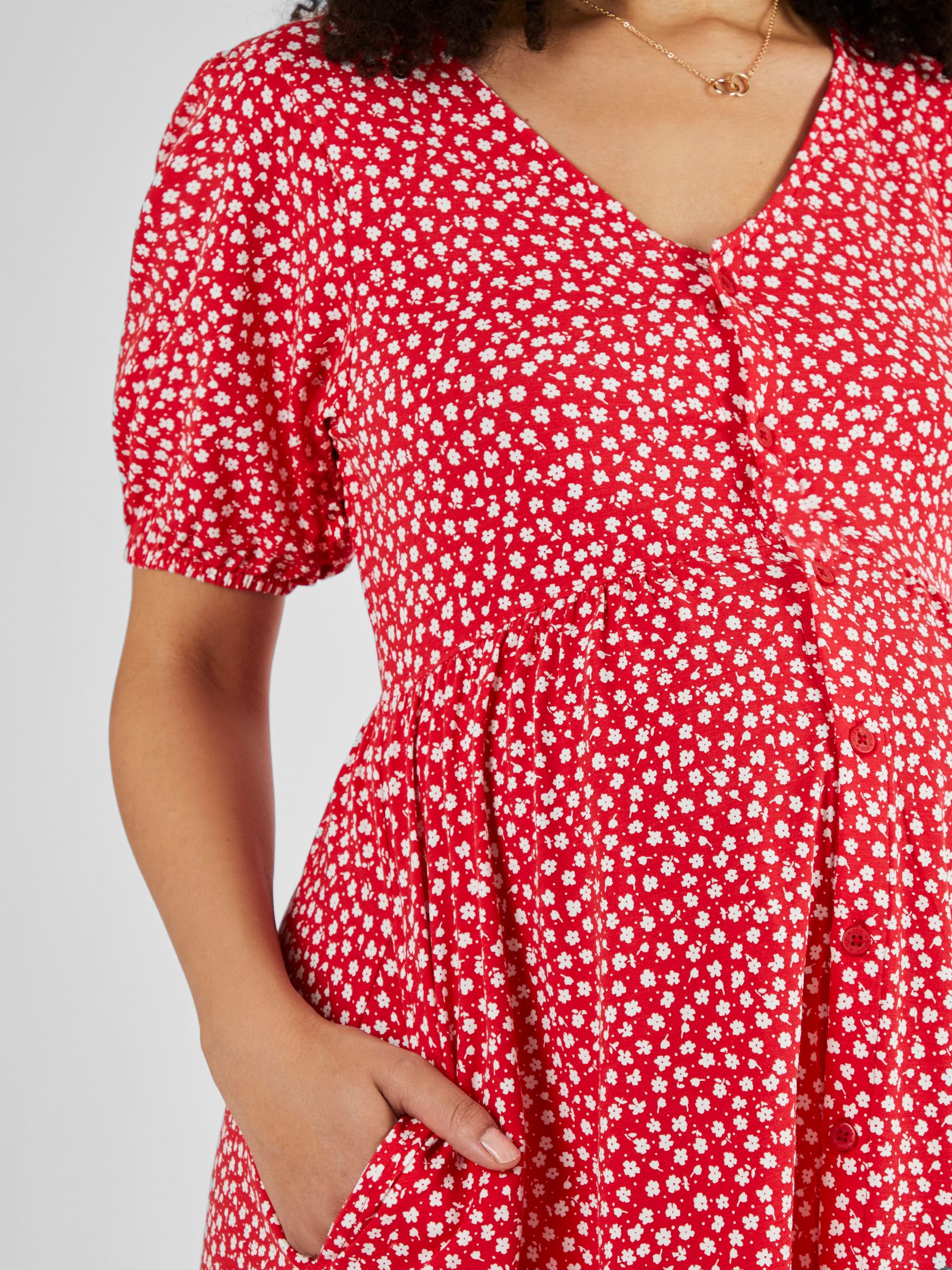 Red Ditsy Ditsy Print V-Neck Maternity Dress - Image 4 of 5