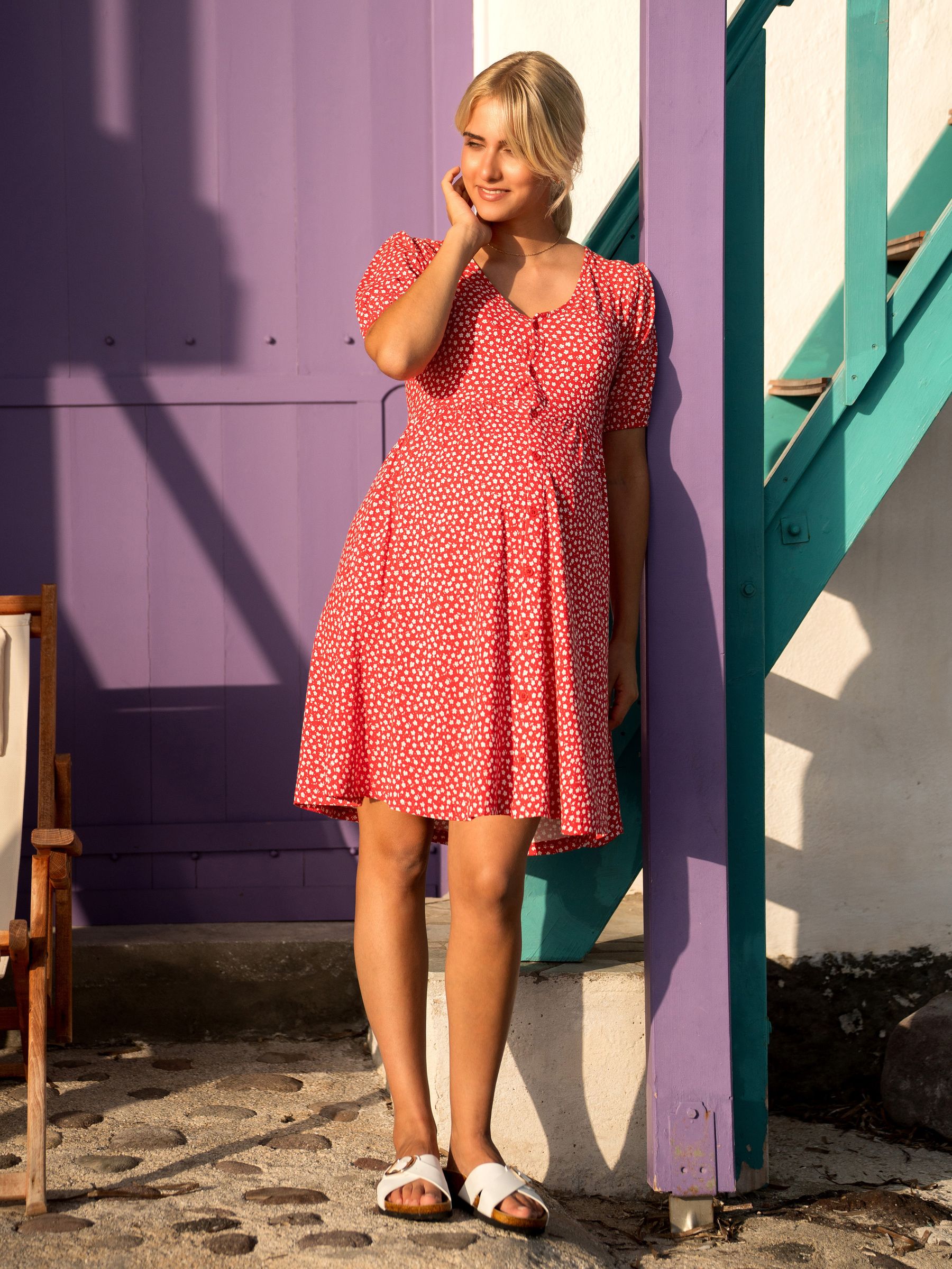 Red Ditsy Ditsy Print V-Neck Maternity Dress - Image 5 of 5