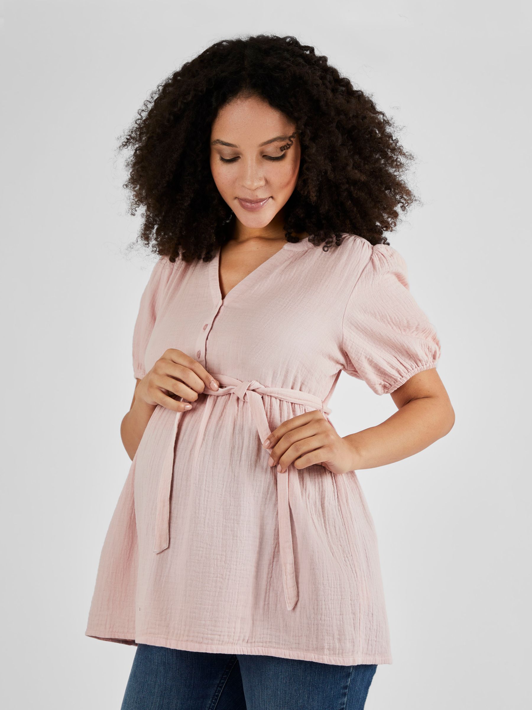 Rose Pink Textured Maternity Blouse - Image 1 of 5
