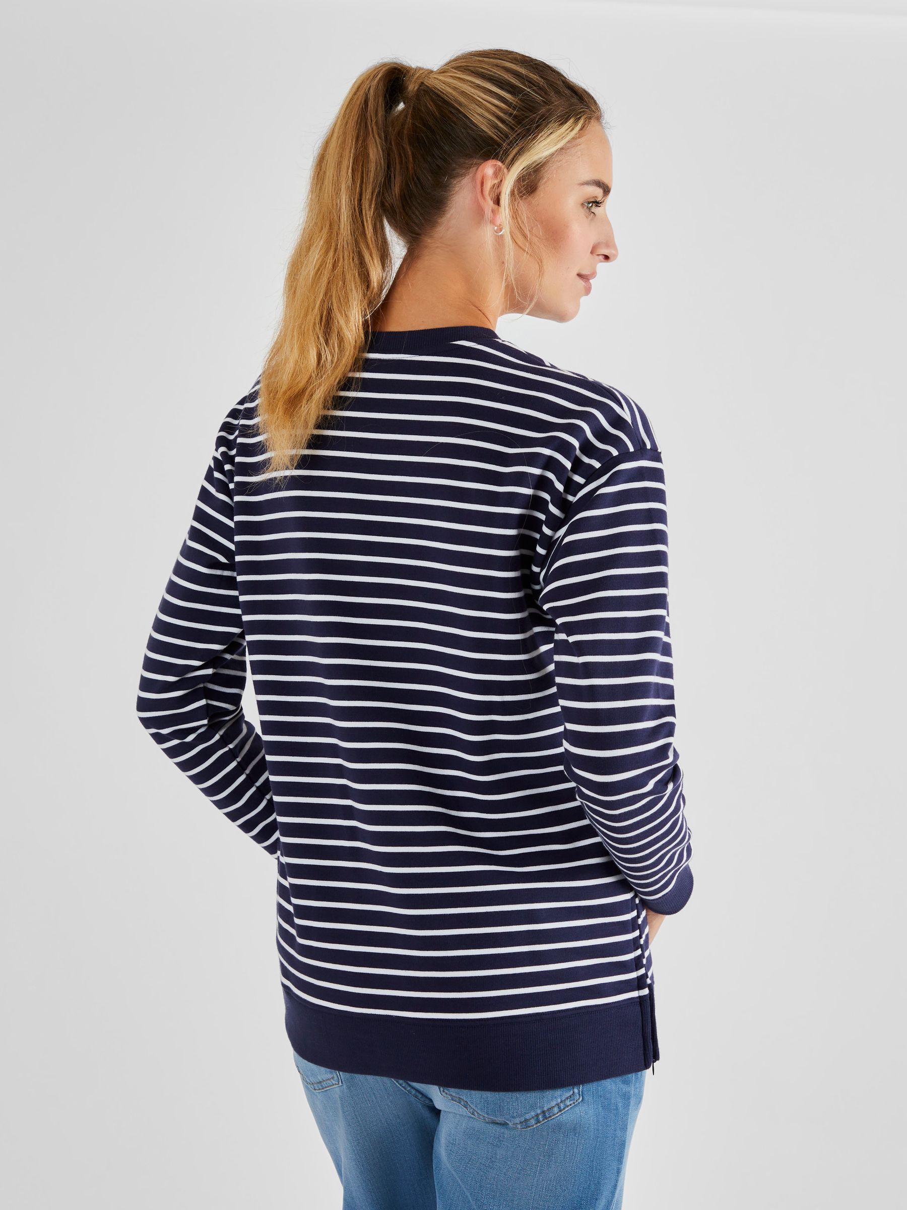 Navy White Stripe Maternity & Nursing Sweatshirt - Image 2 of 4