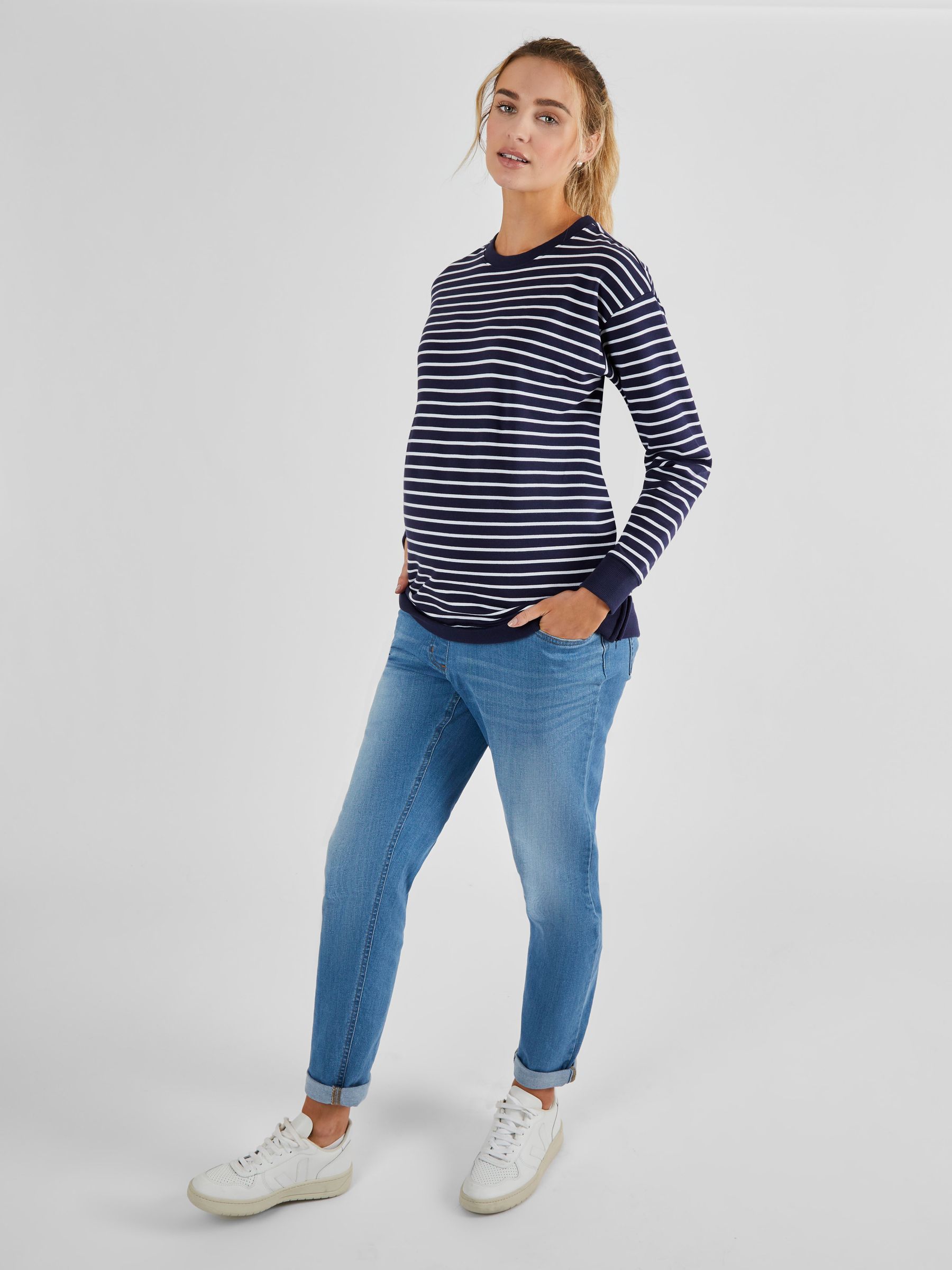 Navy White Stripe Maternity & Nursing Sweatshirt - Image 3 of 4