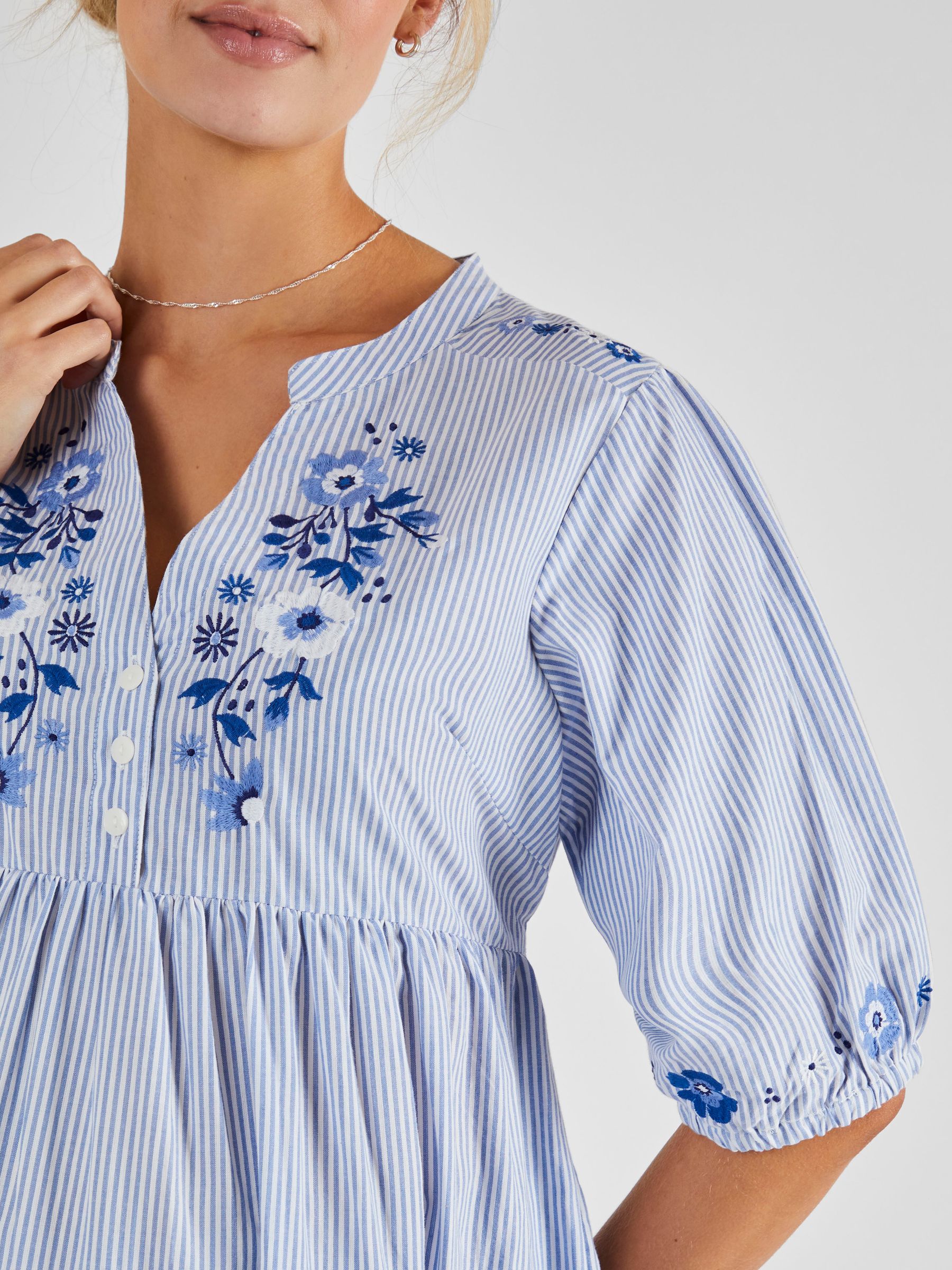 Tiered Embroidered Maternity Shirt Dress in Blue - Image 4 of 5