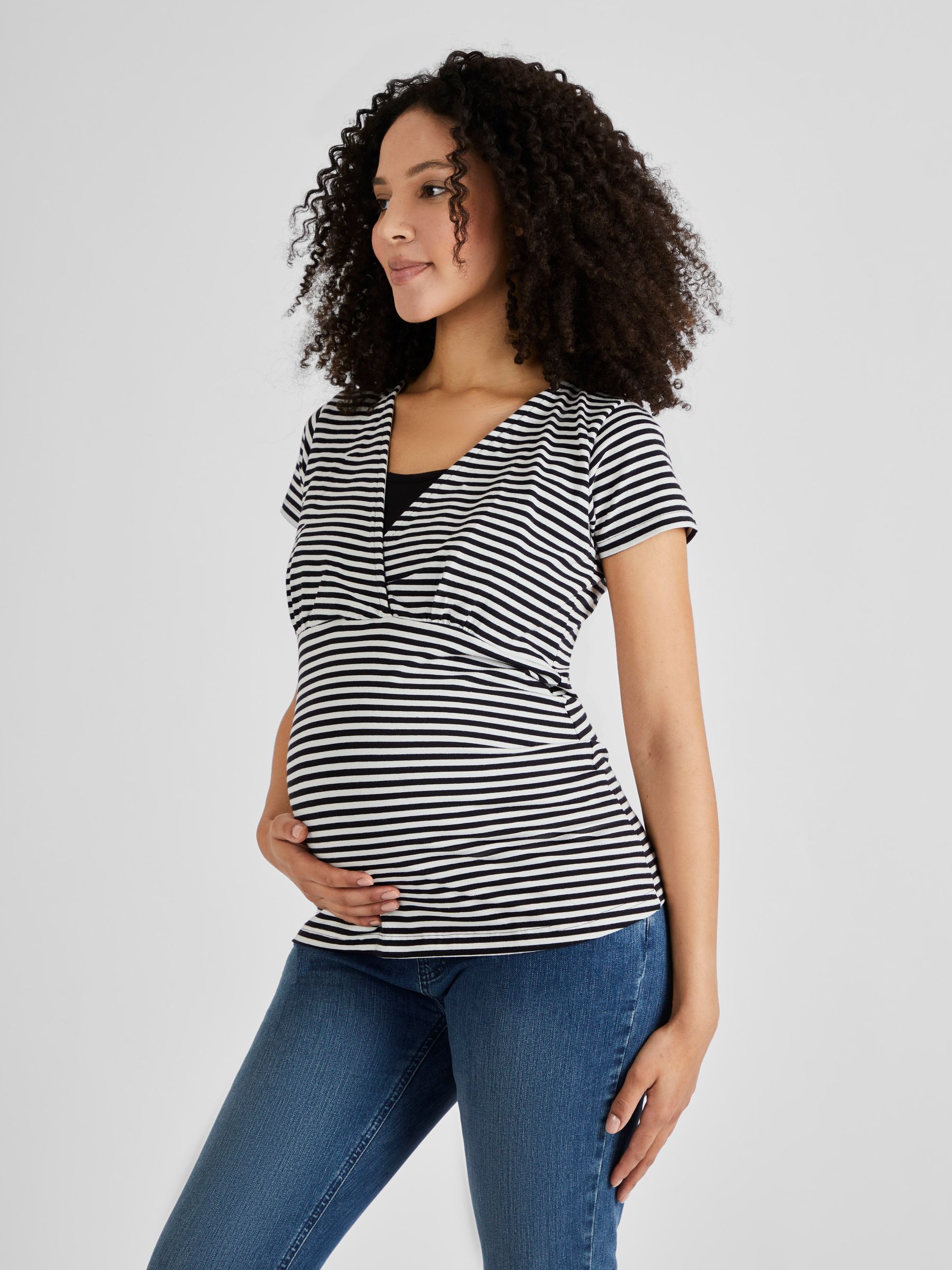 Black & Black Ecru Cream Stripe 2-Pack Maternity & Nursing T-Shirts - Image 3 of 5