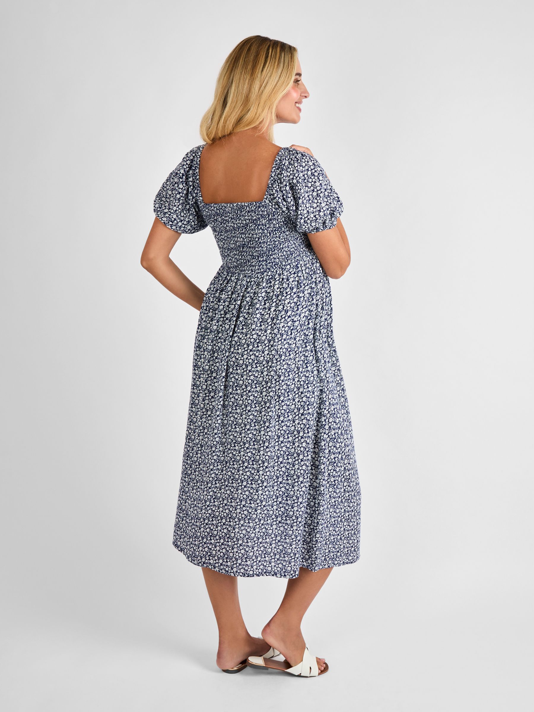 Navy Blue Ditsy Shirred Maternity Midi Dress - Image 2 of 4