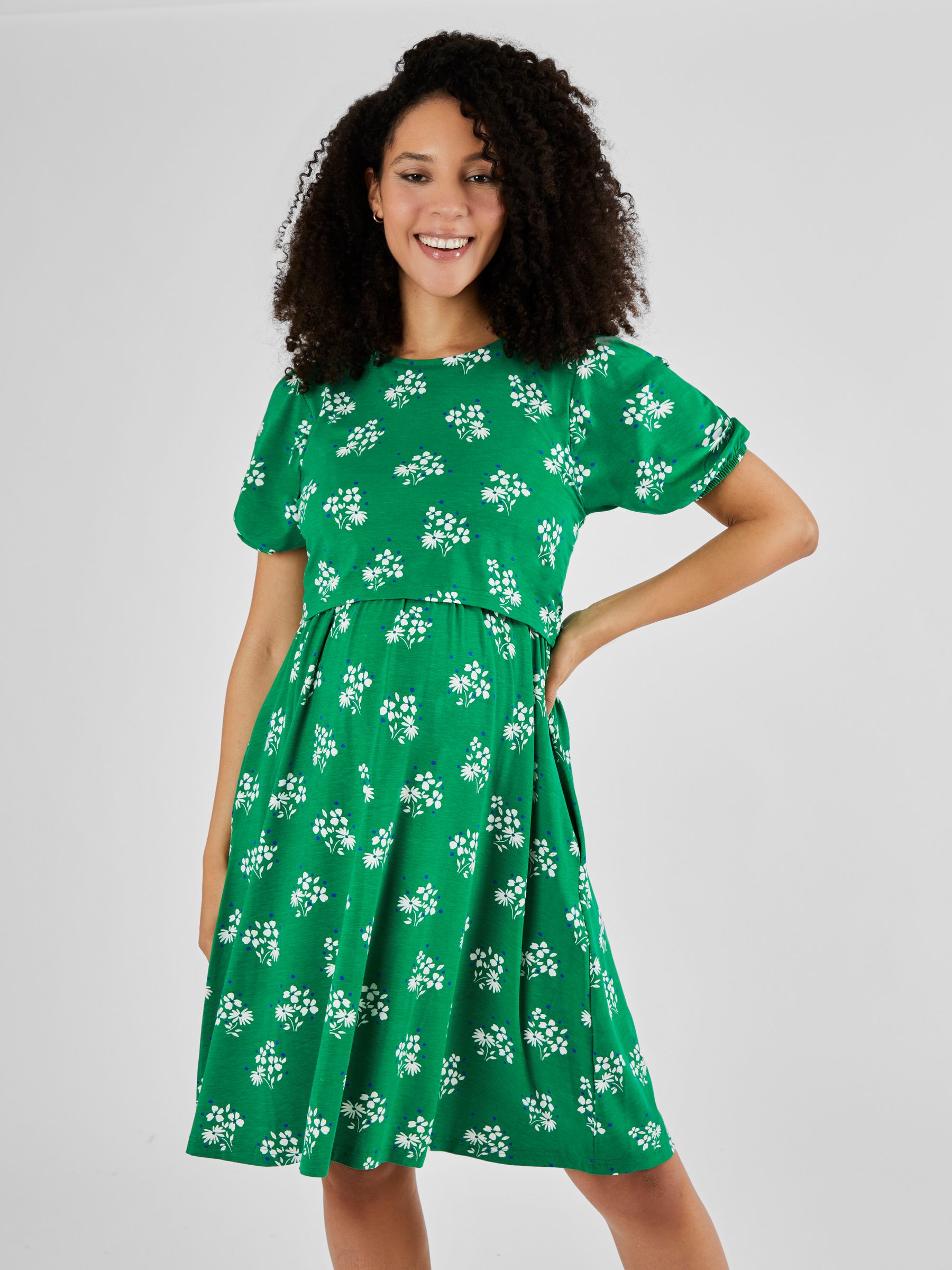 Green Multi Print Maternity & Nursing Dress - Image 3 of 5