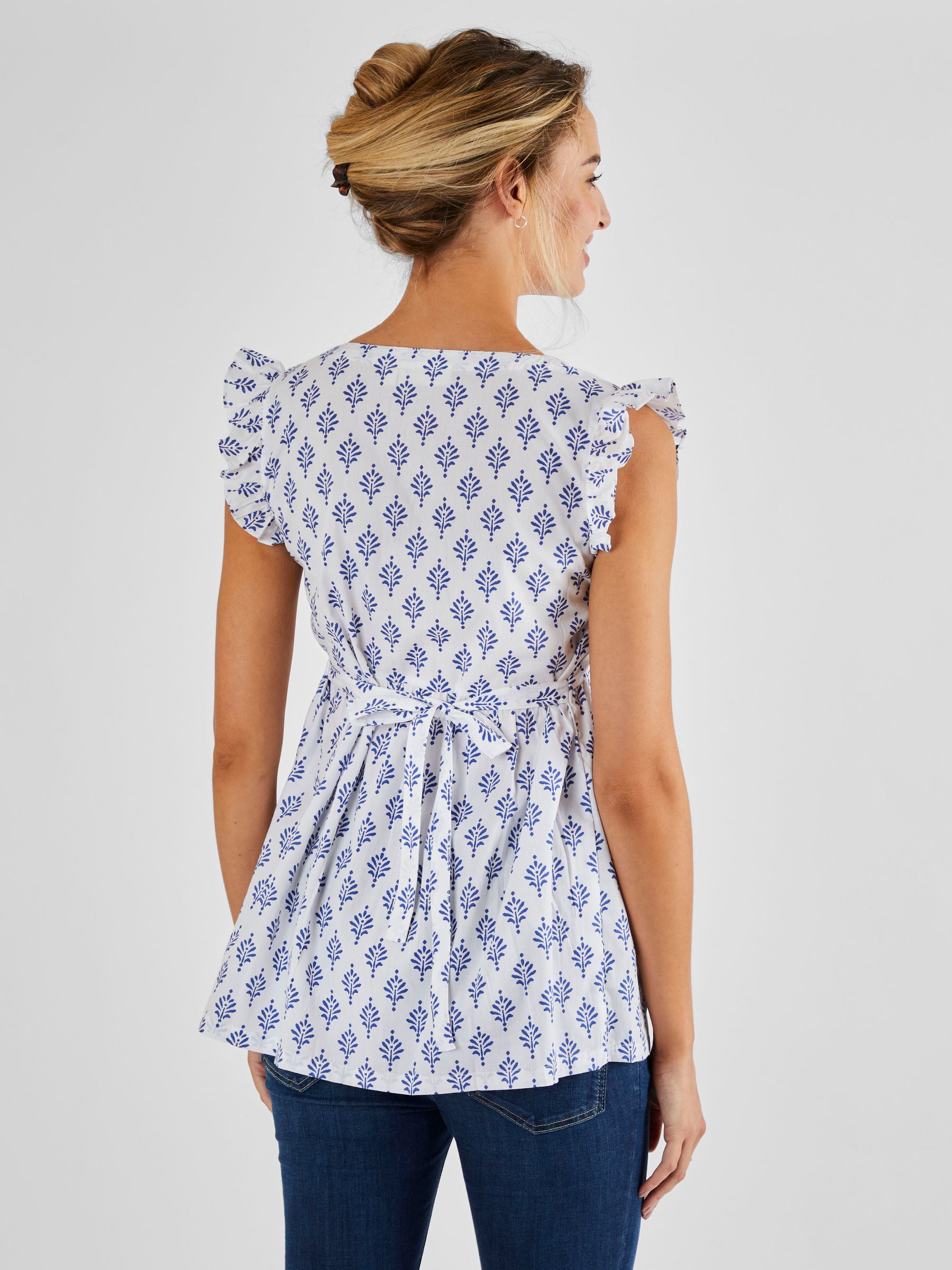 White Blue Batik Print 100% Cotton Blouse - Image 2 of 4