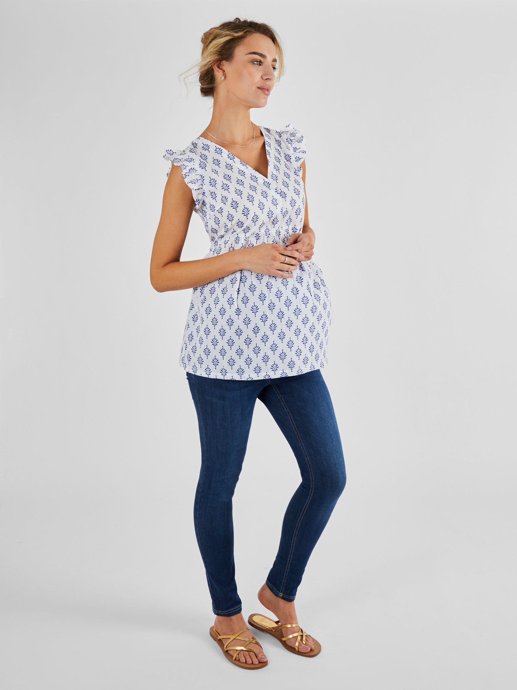White Blue Batik Print 100% Cotton Blouse - Image 3 of 4