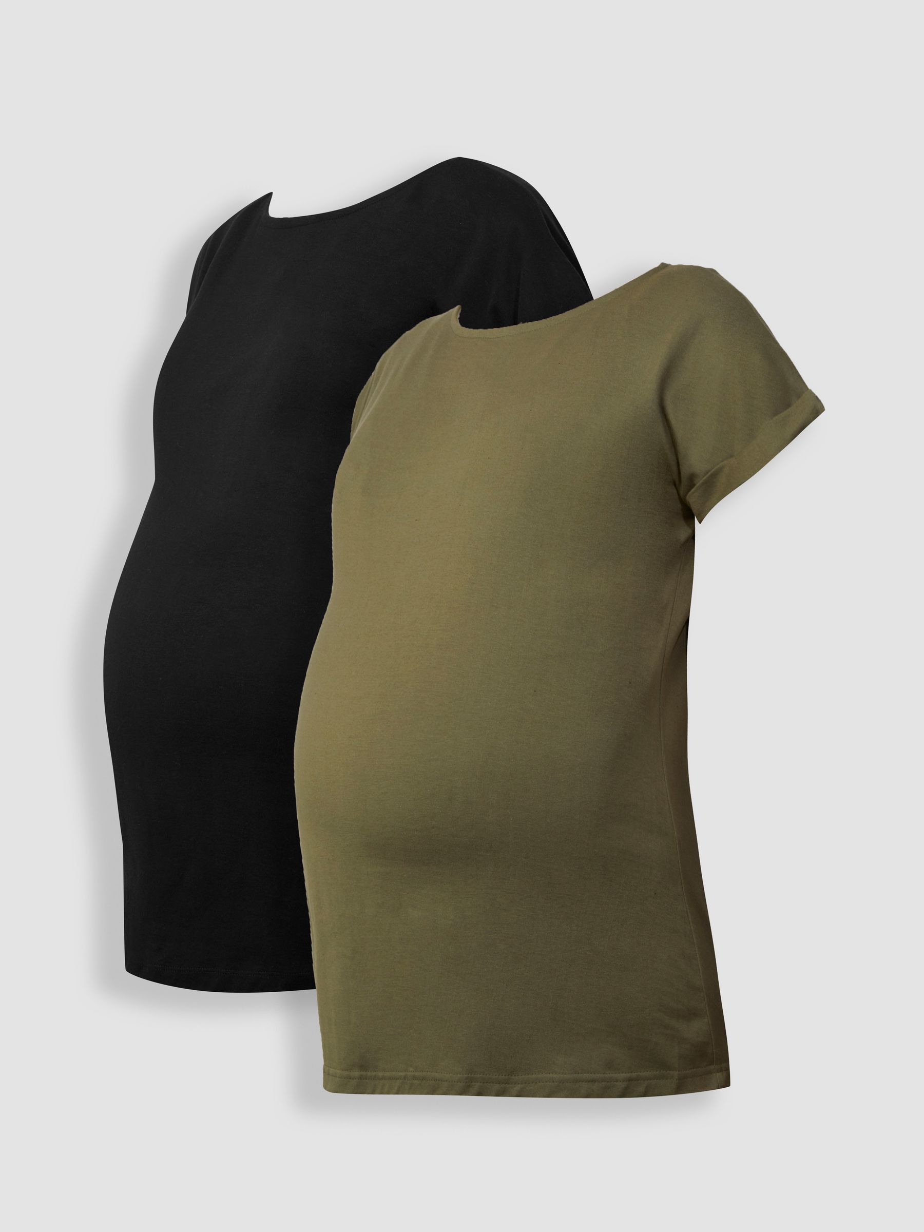 Khaki Green & Black 2-Pack Boyfriend Maternity Cotton T-Shirts - Image 1 of 4