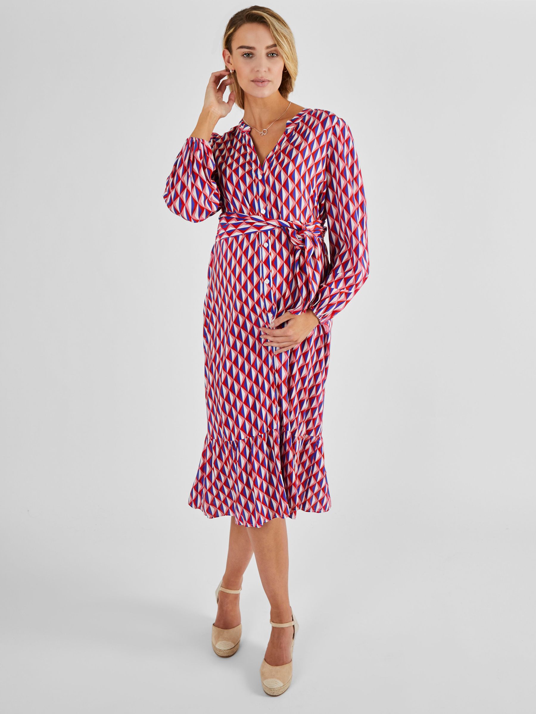 Geo Print Maternity Midi Shirt Dress in Cream - Image 2 of 4