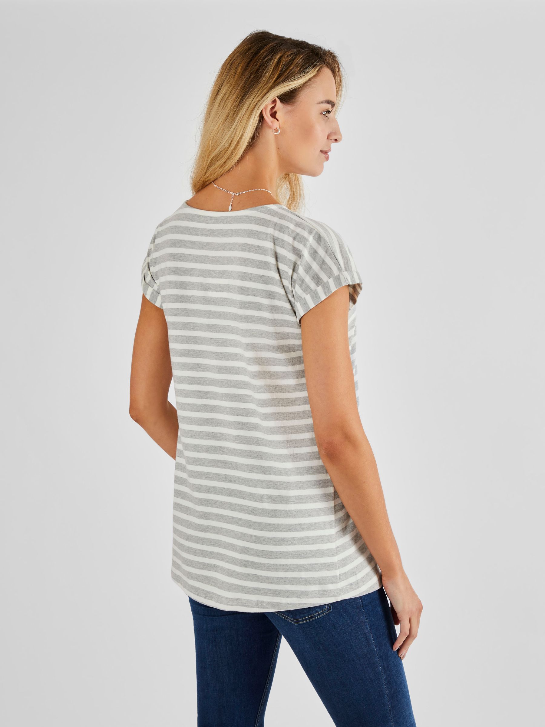 Marl Grey Cream Stripe Boyfriend Cotton Maternity T-Shirt - Image 2 of 4