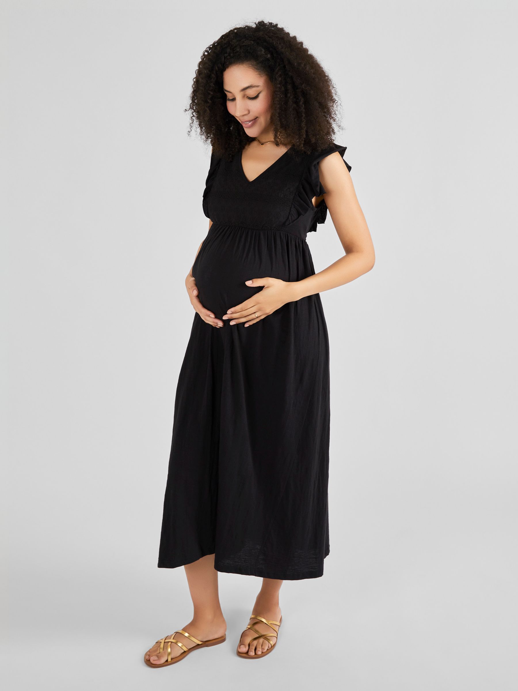 Broderie Maternity Maxi Dress in Black - Image 1 of 5