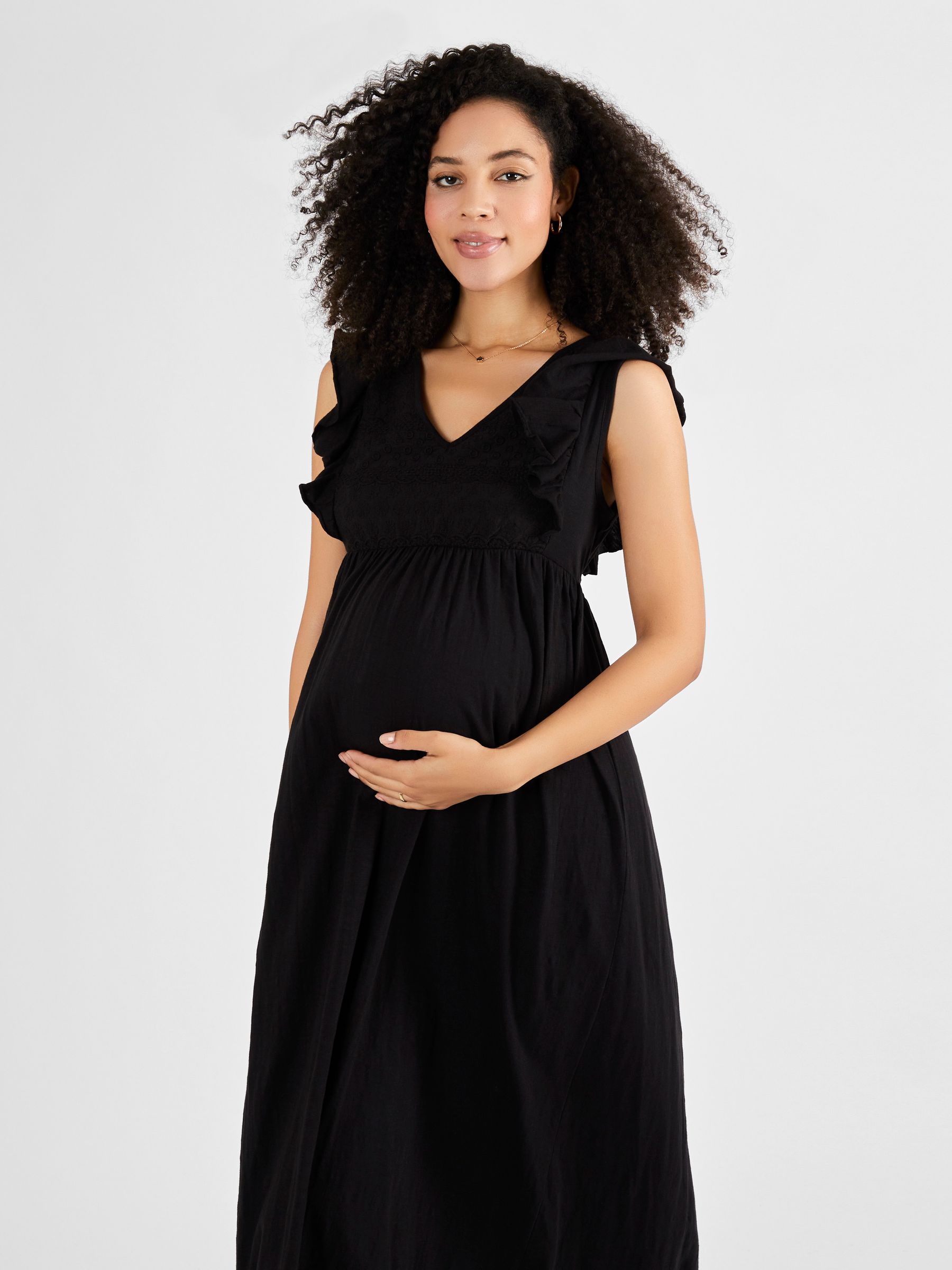 Broderie Maternity Maxi Dress in Black - Image 3 of 5