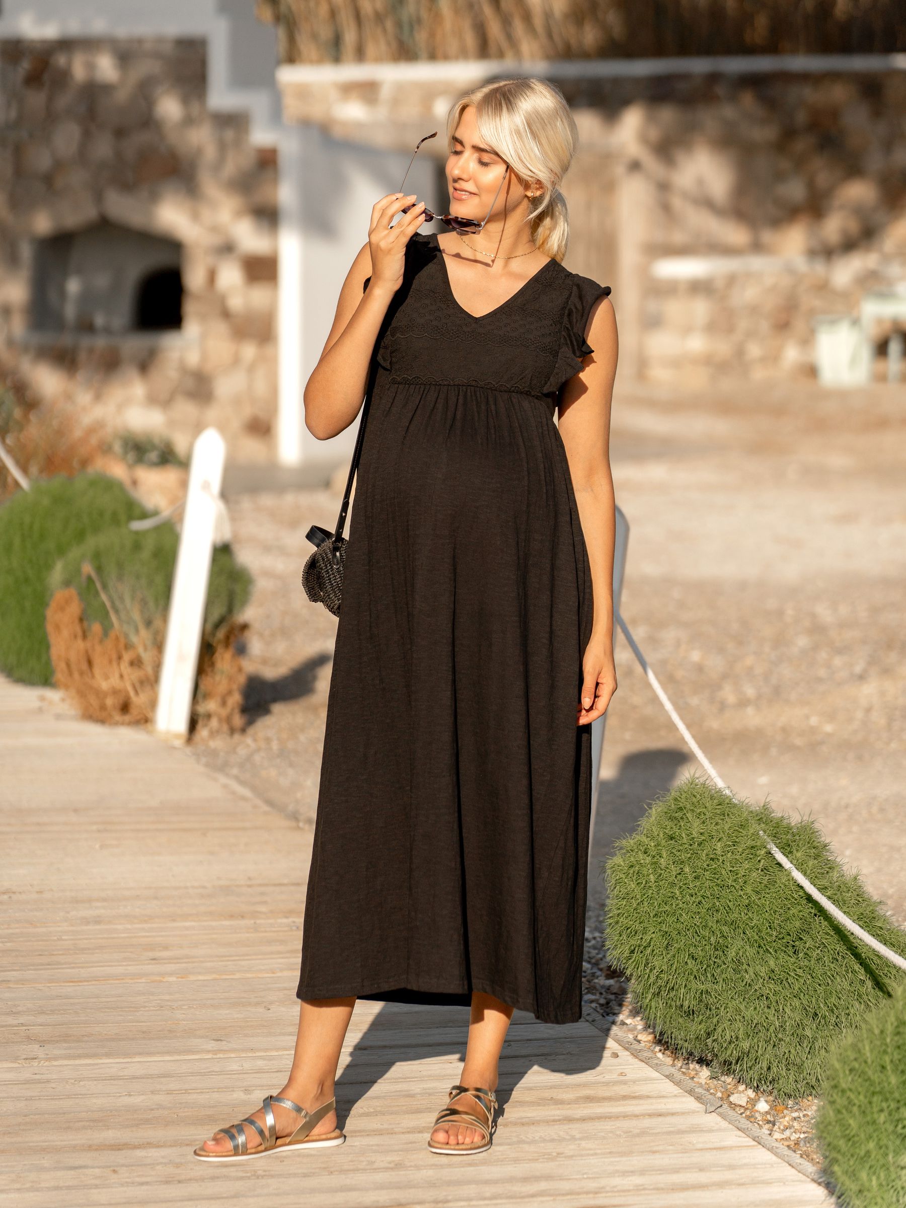 Broderie Maternity Maxi Dress in Black - Image 5 of 5