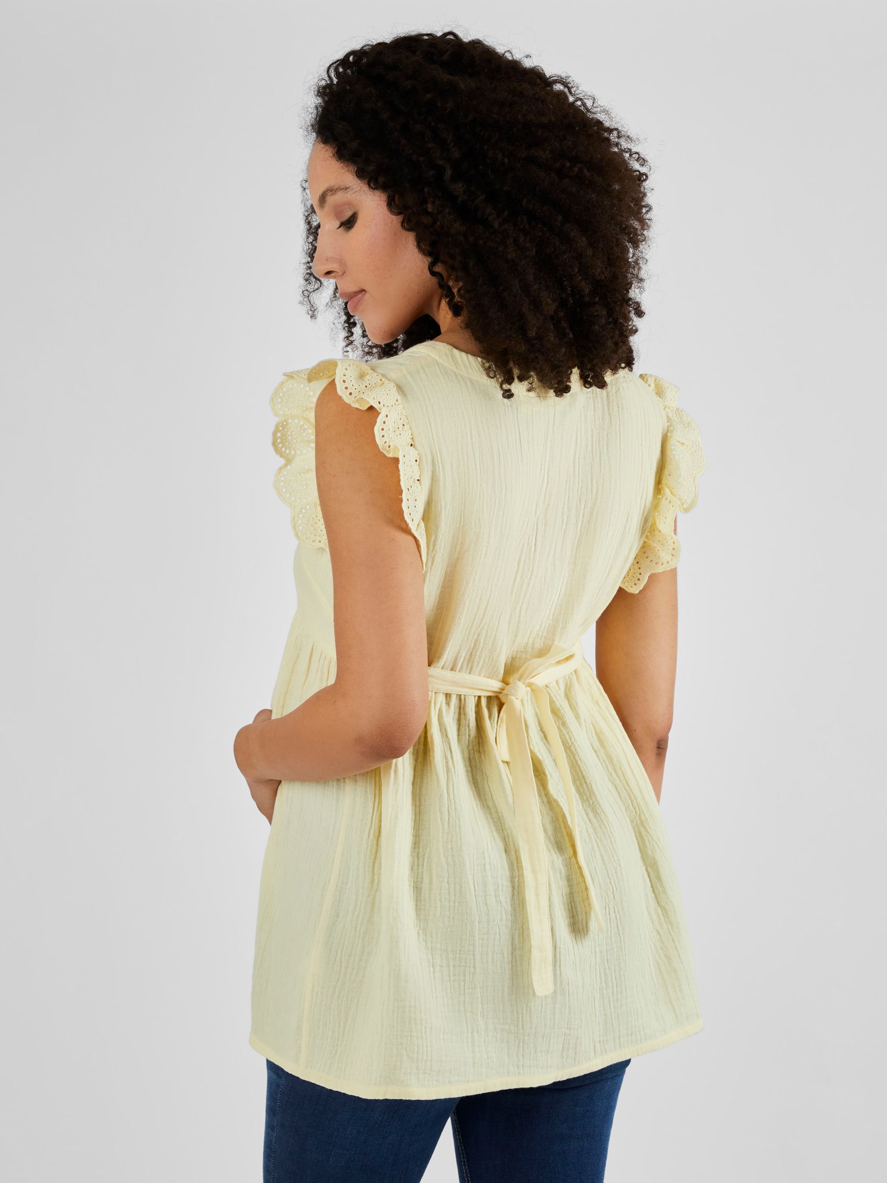 Yellow Broderie Flutter Sleeve Maternity Blouse - Image 2 of 5