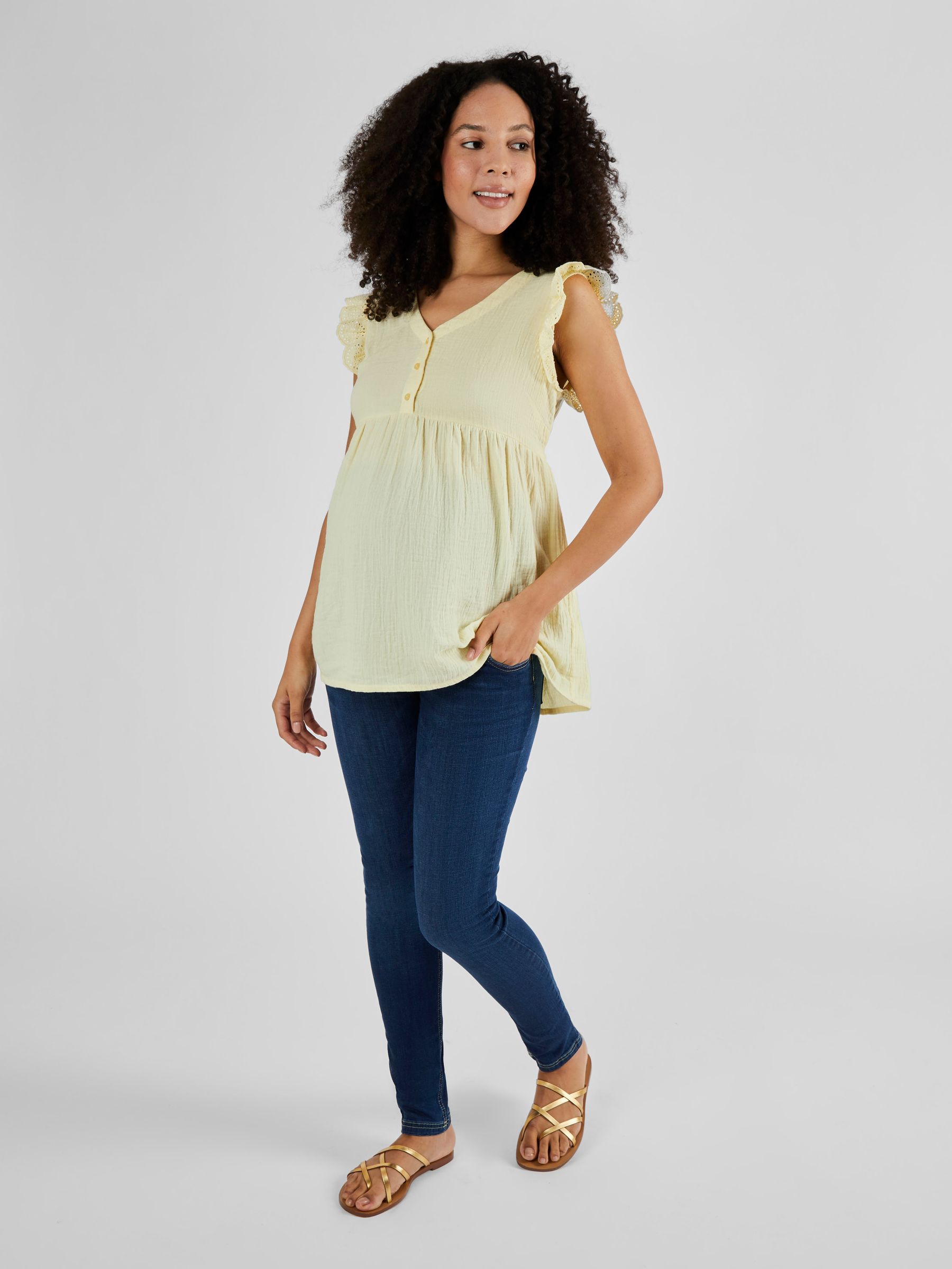Yellow Broderie Flutter Sleeve Maternity Blouse - Image 3 of 5