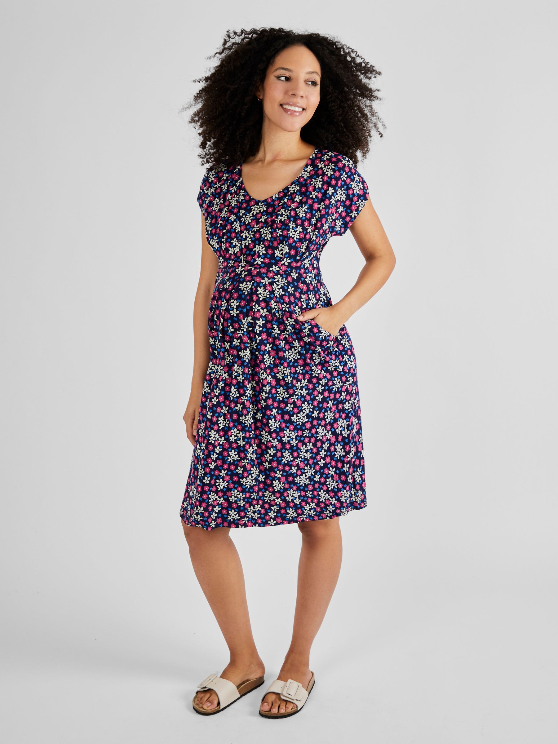 Pink Blue White Floral Maternity & Nursing Tunic Dress - Image 1 of 5
