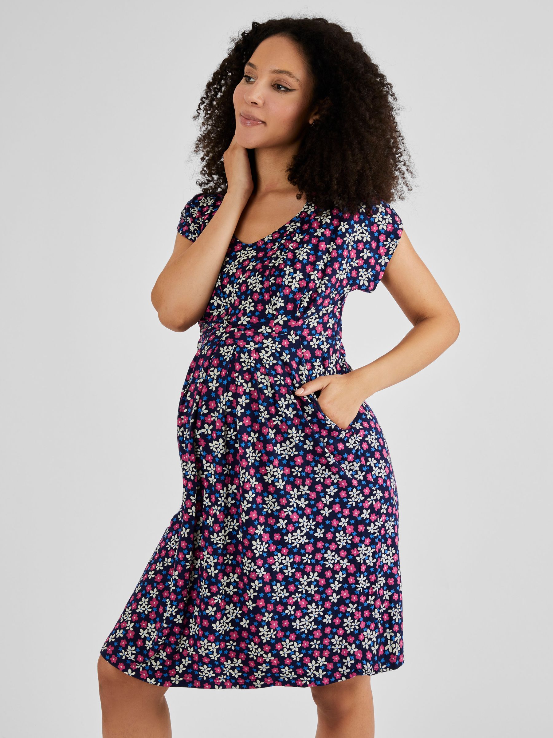 Pink Blue White Floral Maternity & Nursing Tunic Dress - Image 3 of 5