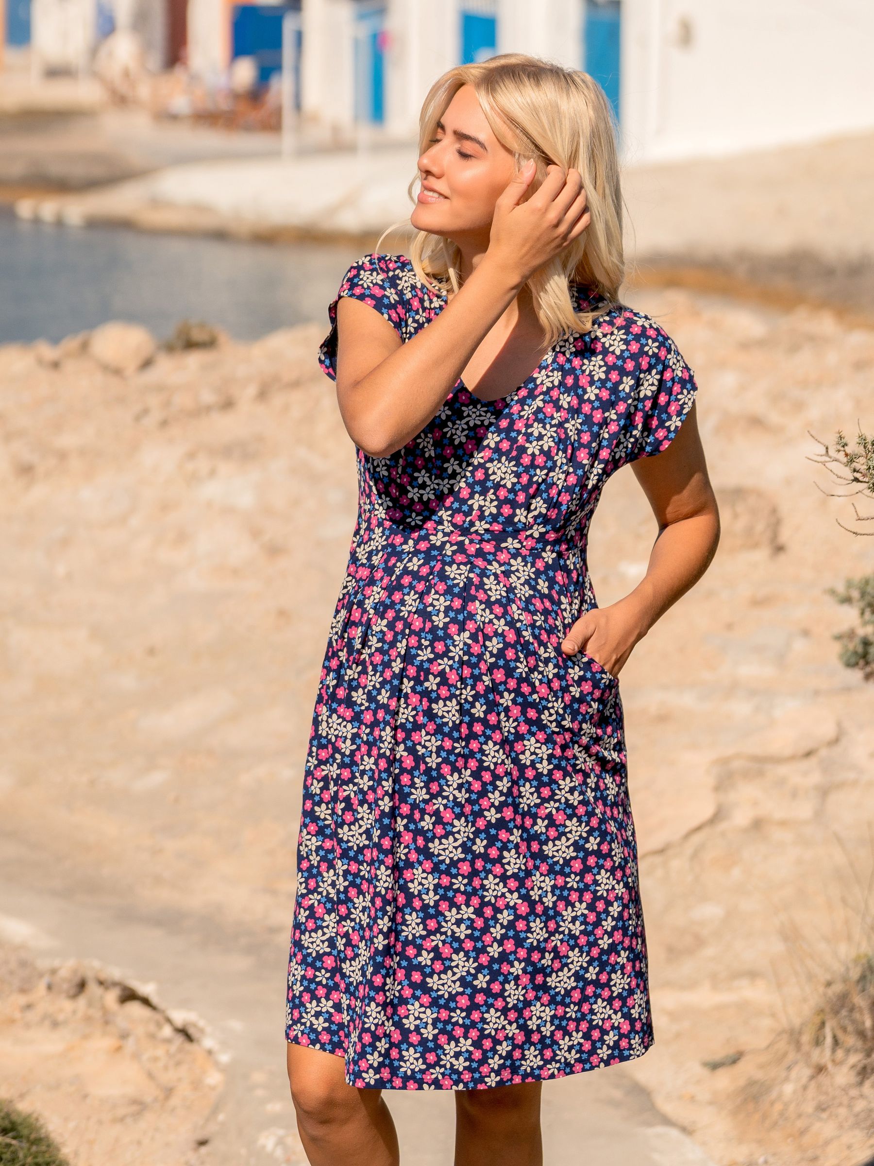 Pink Blue White Floral Maternity & Nursing Tunic Dress - Image 5 of 5