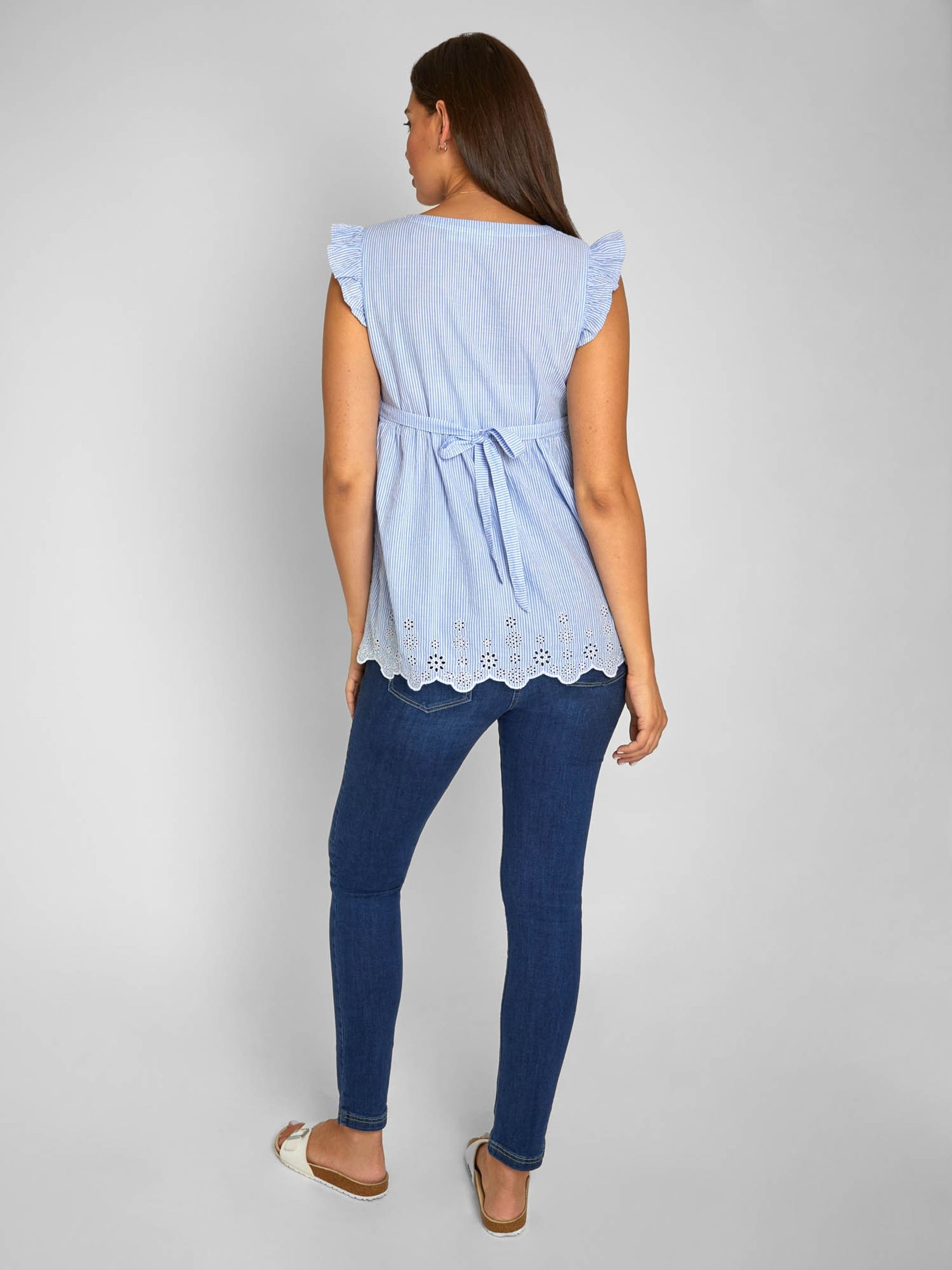 Blue Ticking Stripe Flutter Sleeve Maternity Blouse - Image 3 of 5