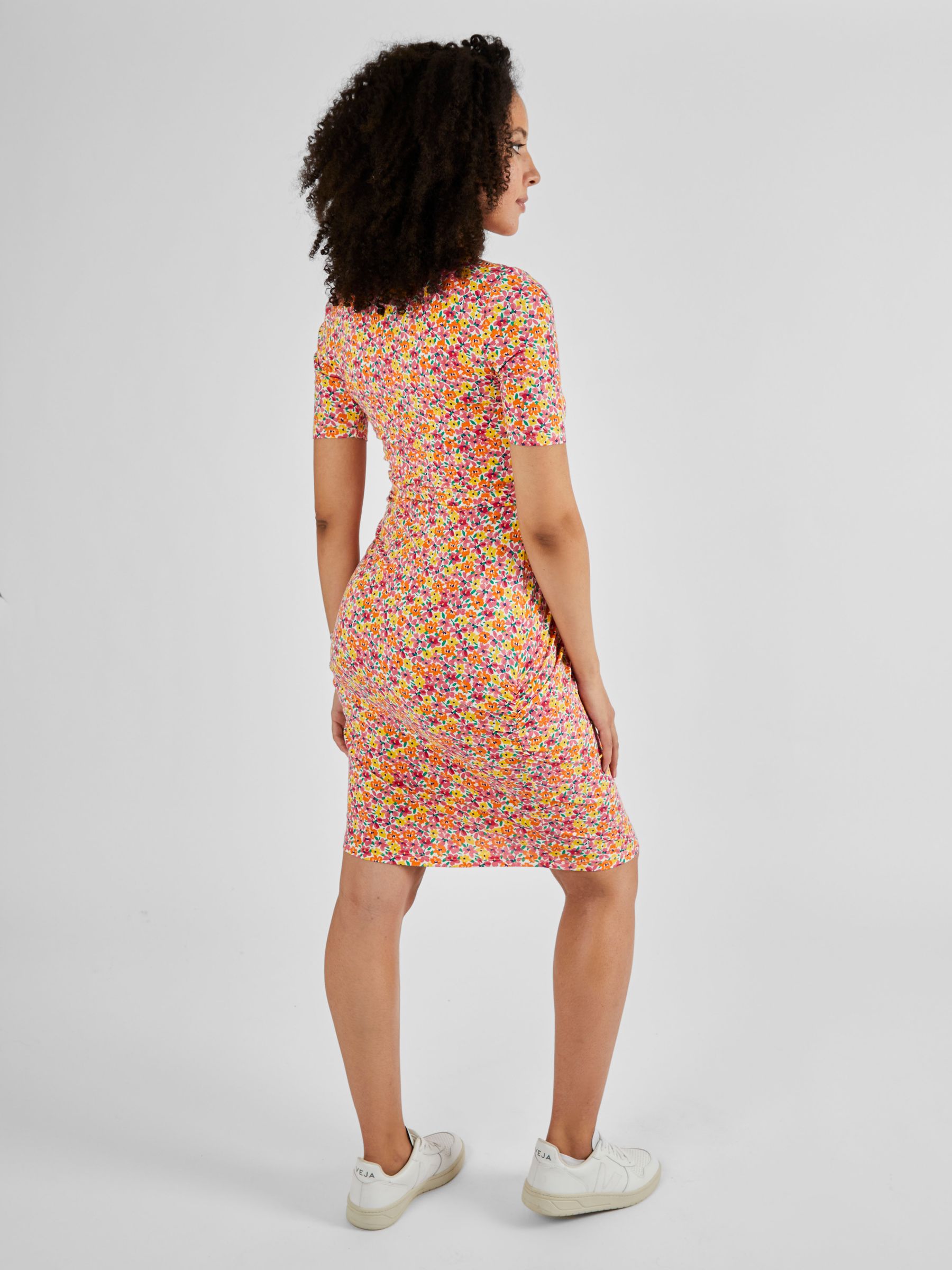 Coral Pink Floral Ditsy Maternity & Nursing Bodycon Dress - Image 2 of 5