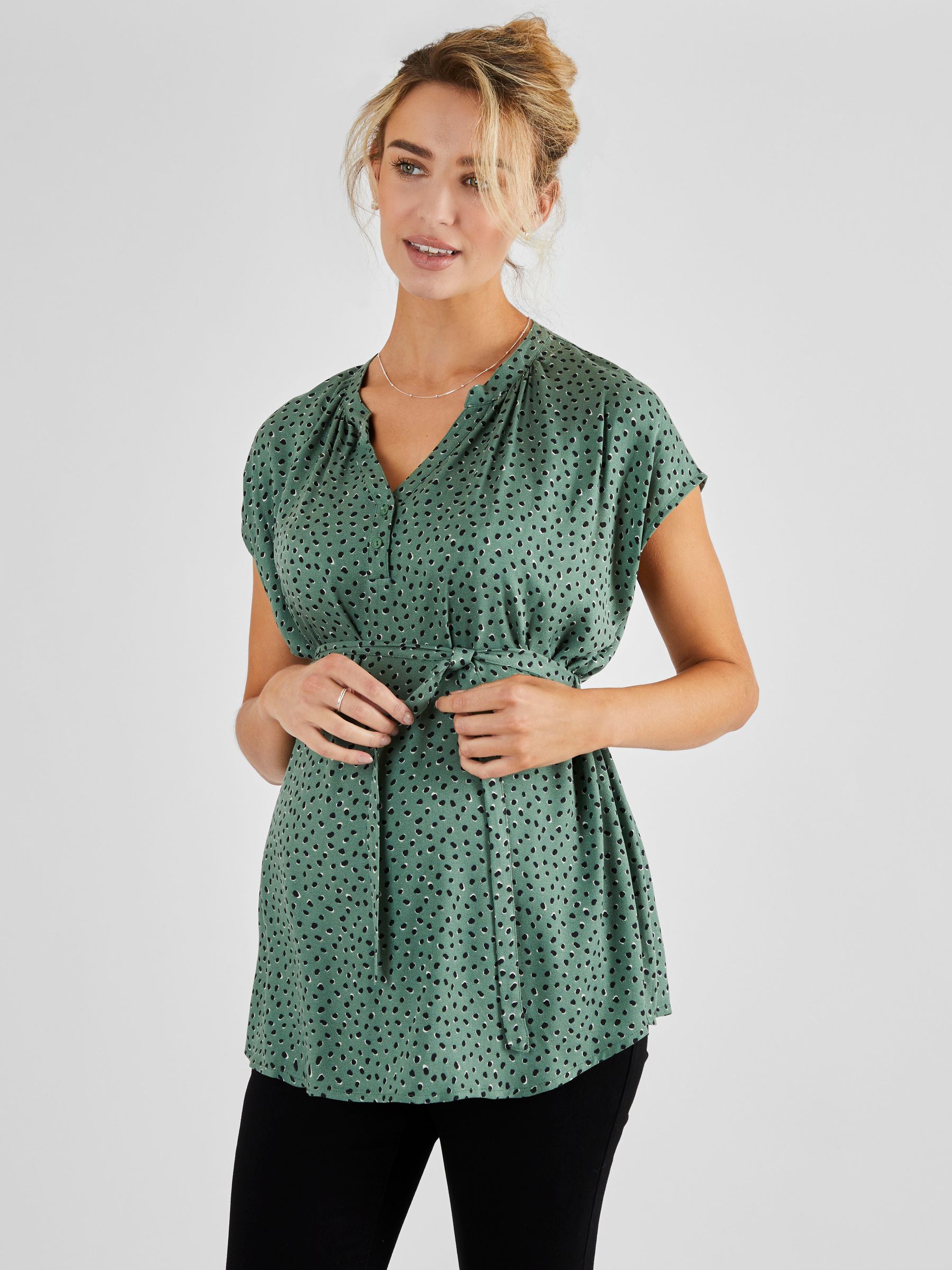 Khaki Green Spot Print Maternity Blouse - Image 1 of 1