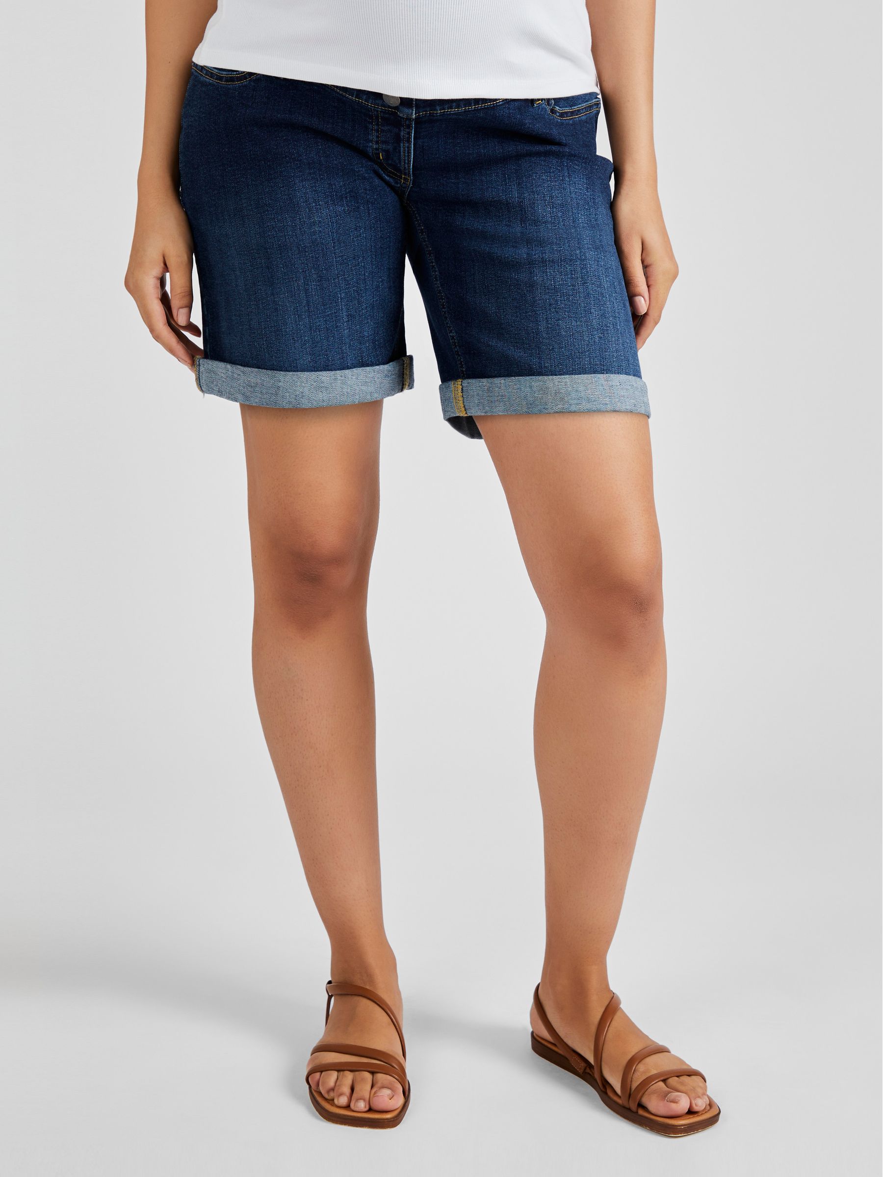 Indigo Blue Denim Maternity Shorts - Image 1 of 4