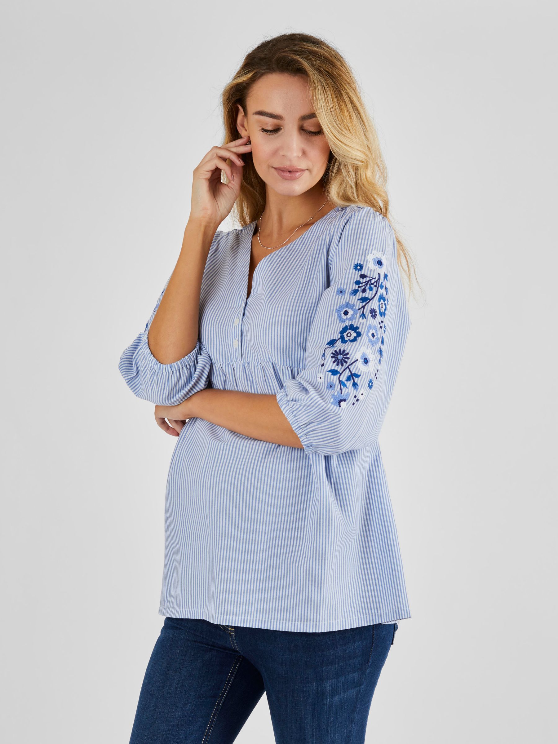 Embroidered Maternity Blouse in Blue - Image 1 of 5