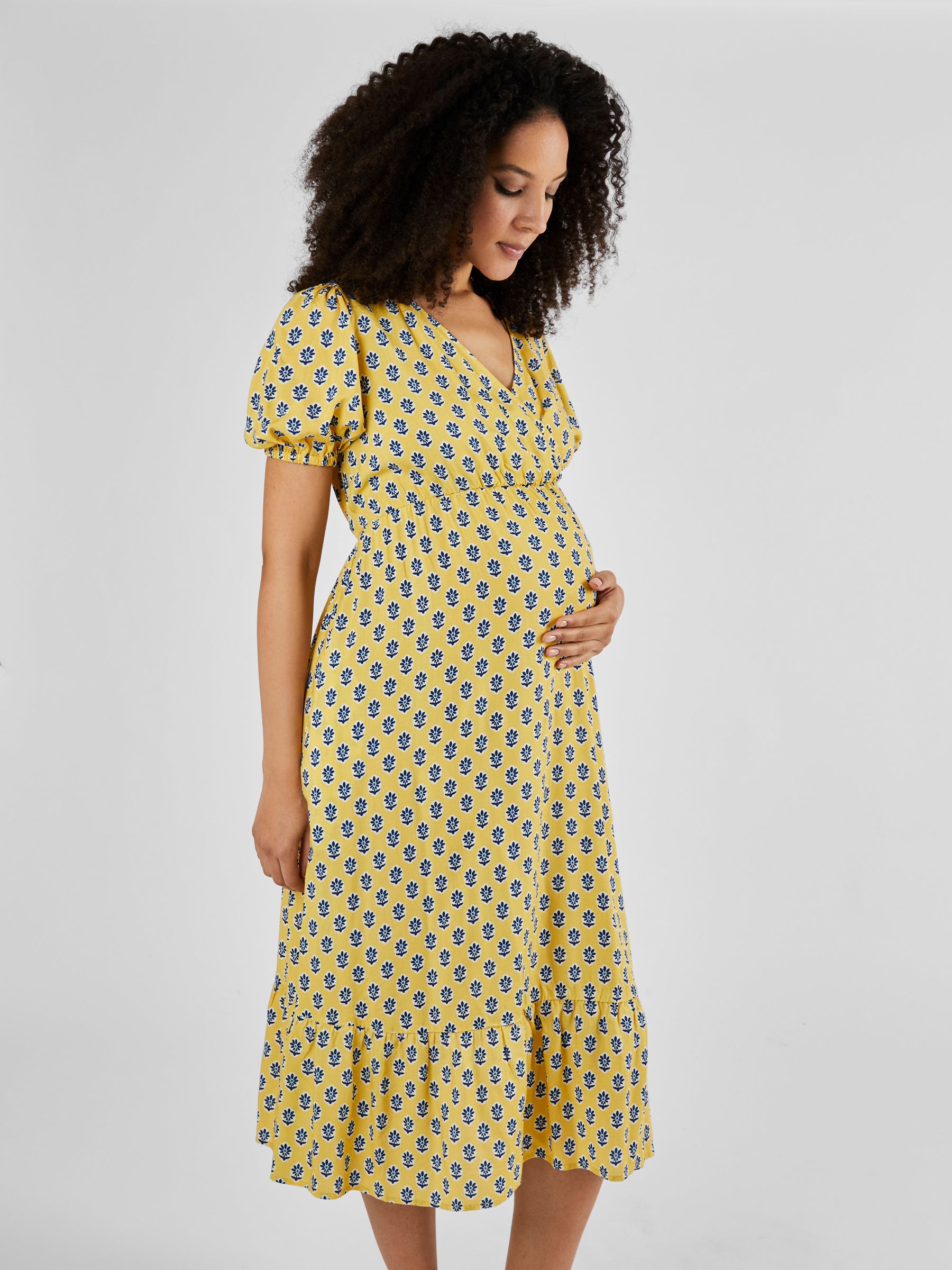 Yellow Batik Print Maternity Midi Dress - Image 3 of 4