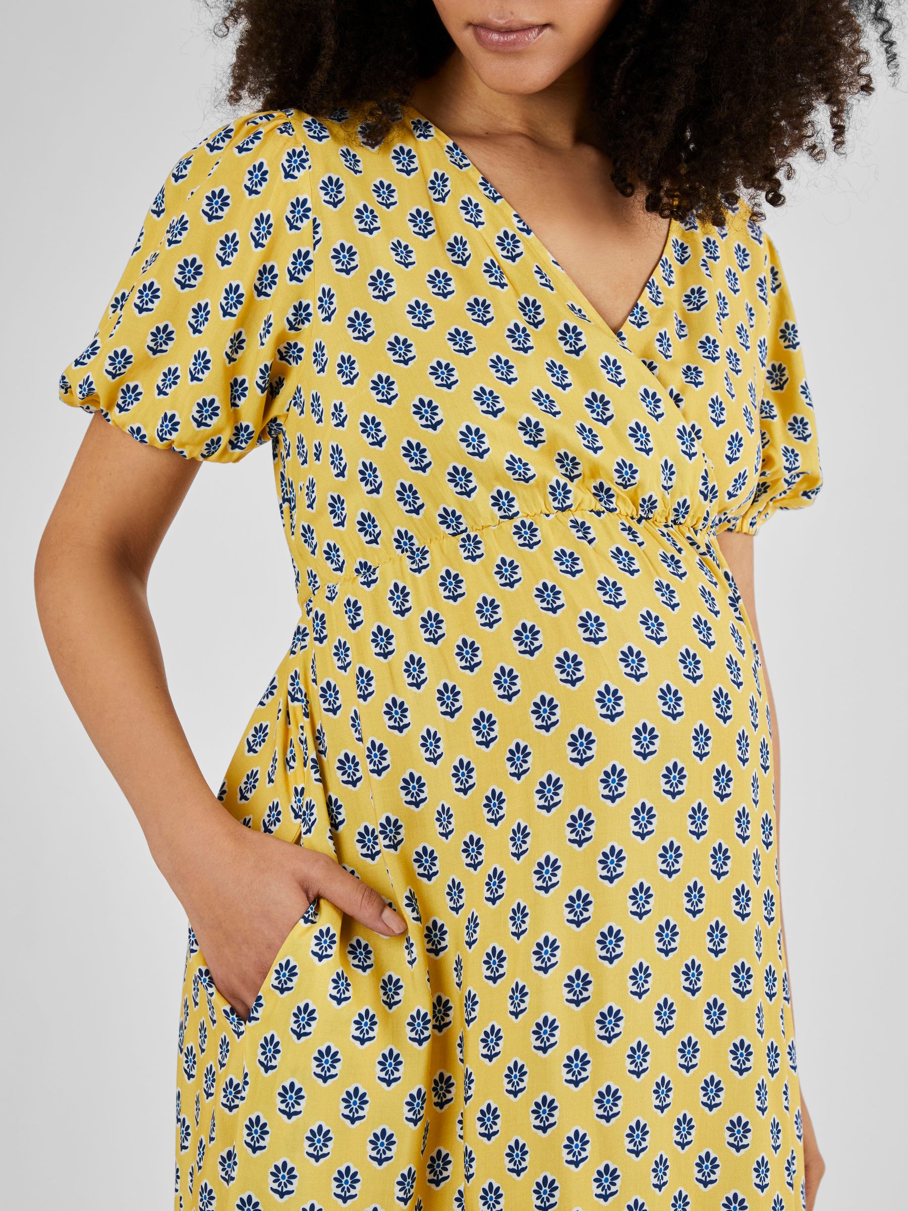 Yellow Batik Print Maternity Midi Dress - Image 4 of 4