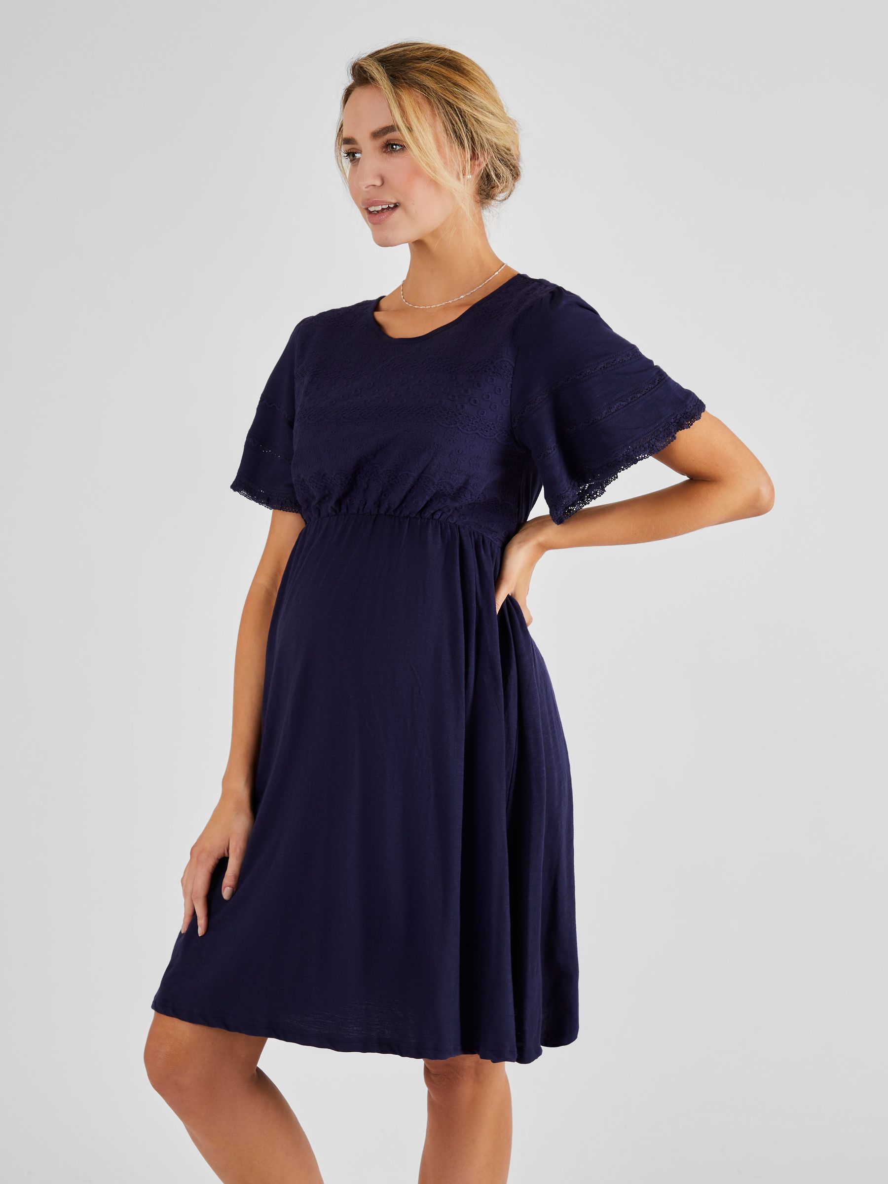 Broderie Maternity Dress in Navy - Image 1 of 4