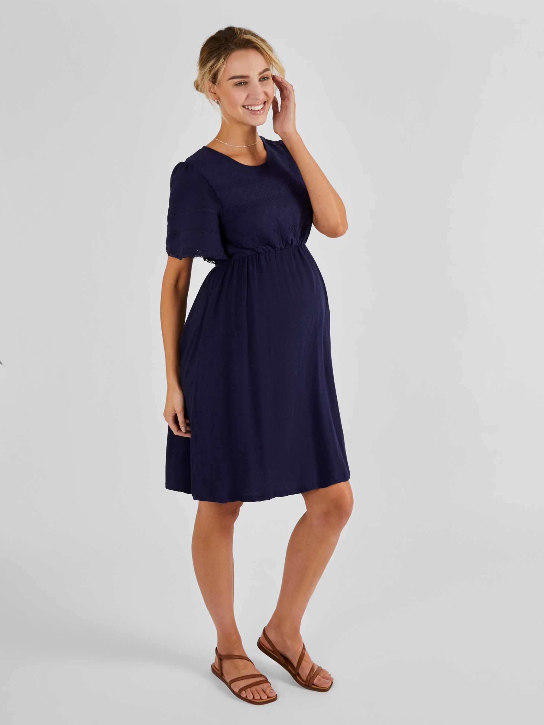 Broderie Maternity Dress in Navy - Image 2 of 4