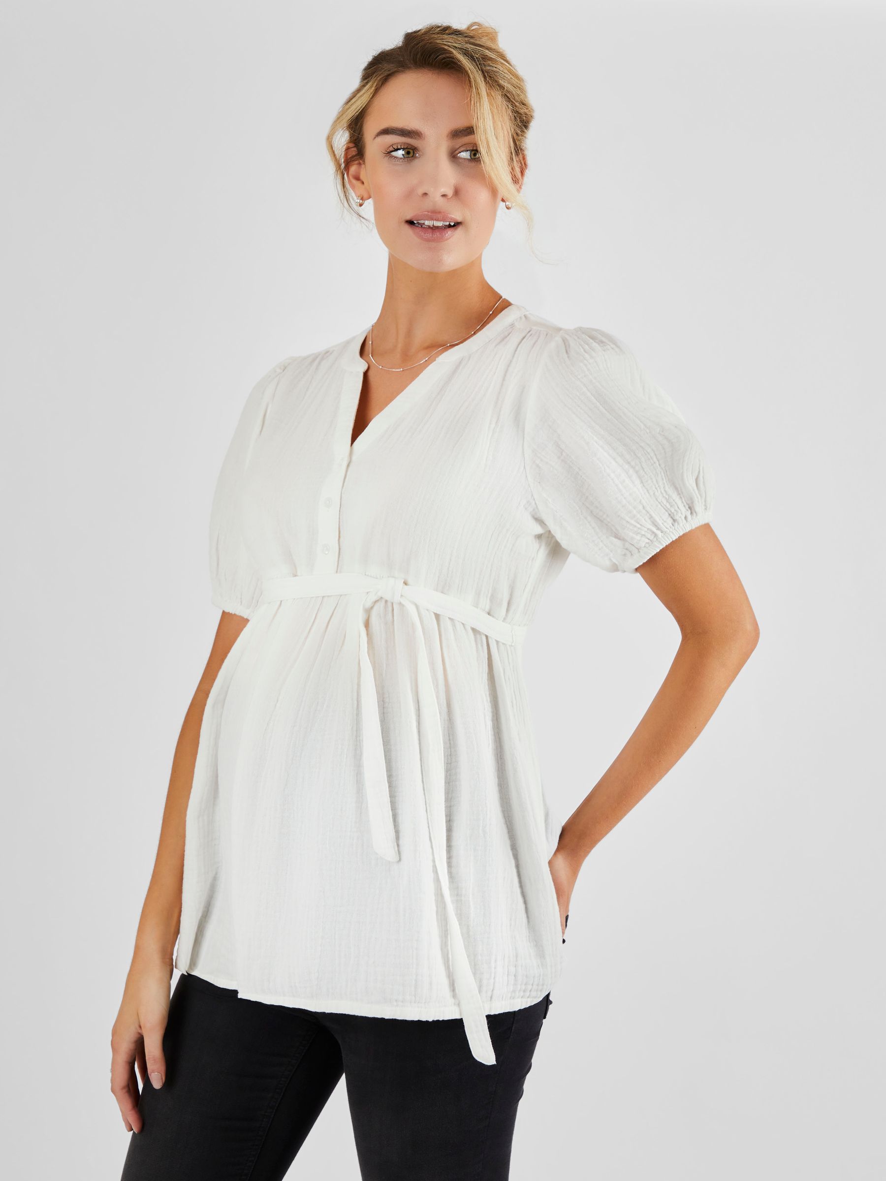 Cream Textured Maternity Blouse - Image 1 of 4