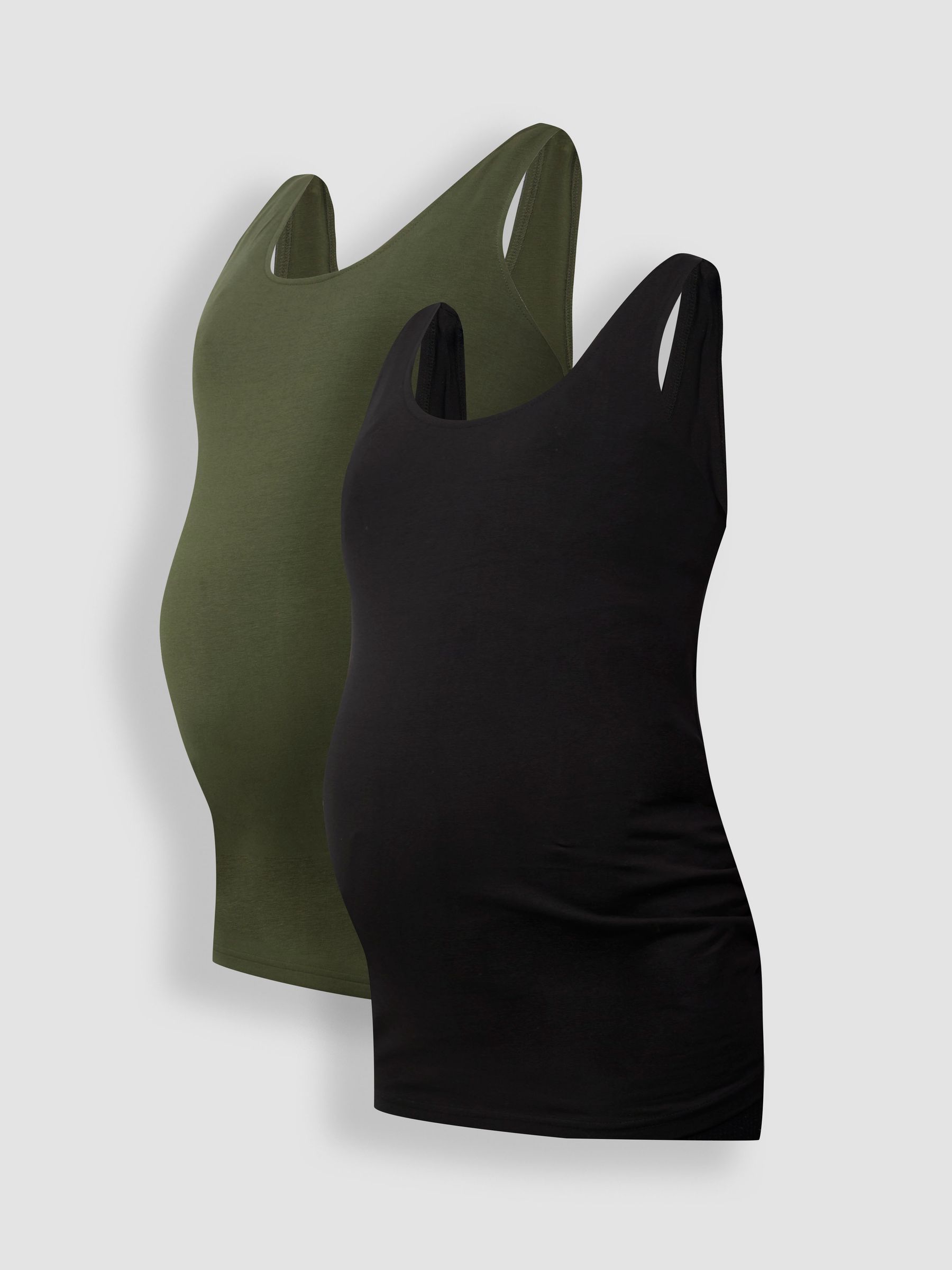 Khaki Green & Black 2-Pack Ruched Maternity Vest Tops - Image 1 of 5