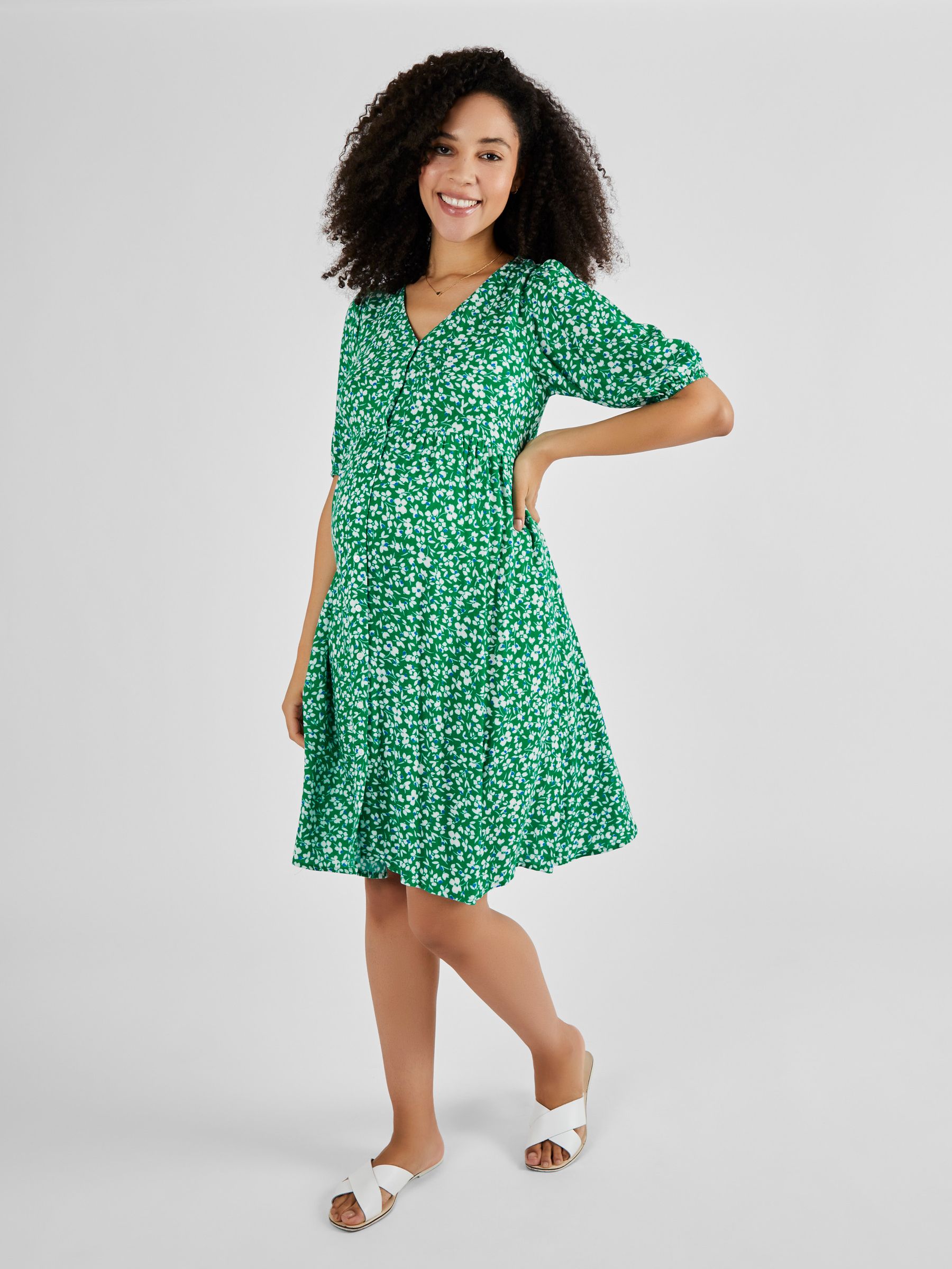 Green Floral Floral V-Neck Maternity Dress - Image 1 of 5