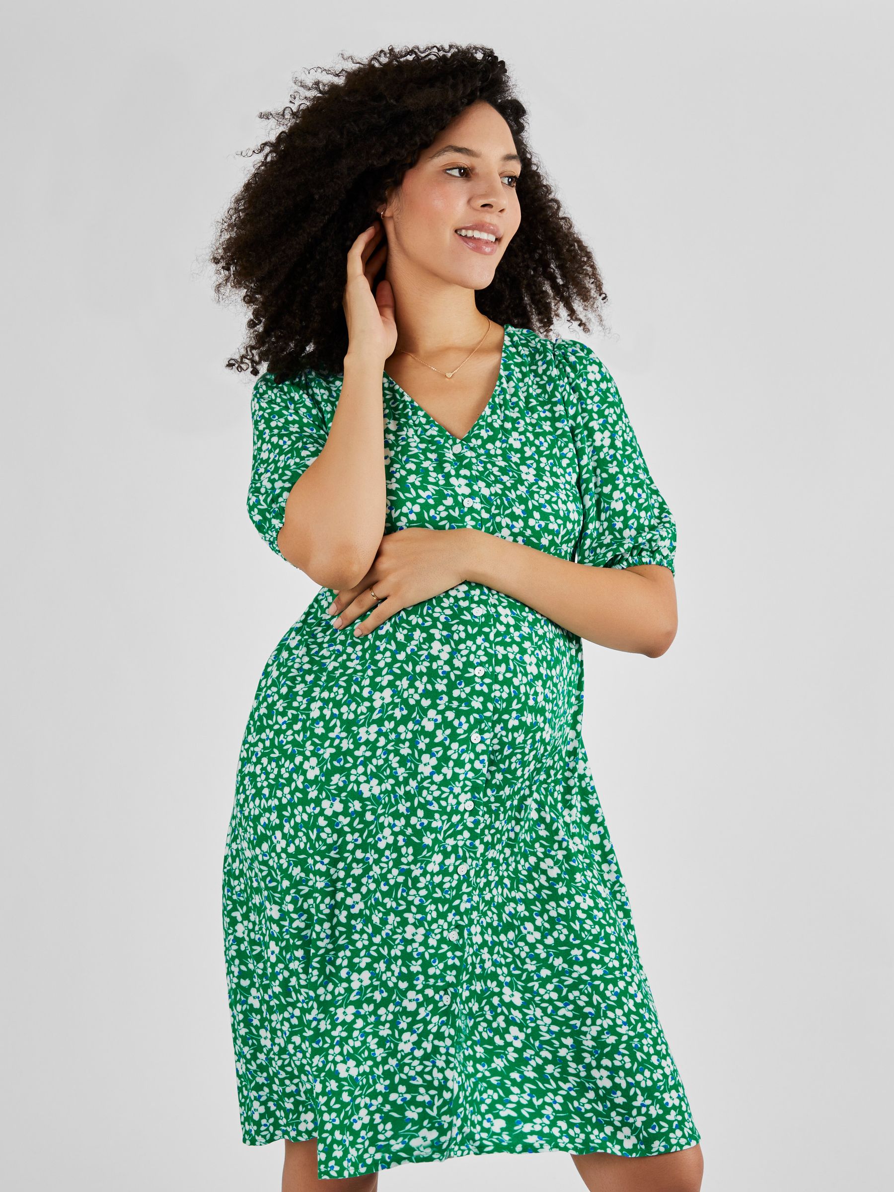 Green Floral Floral V-Neck Maternity Dress - Image 3 of 5