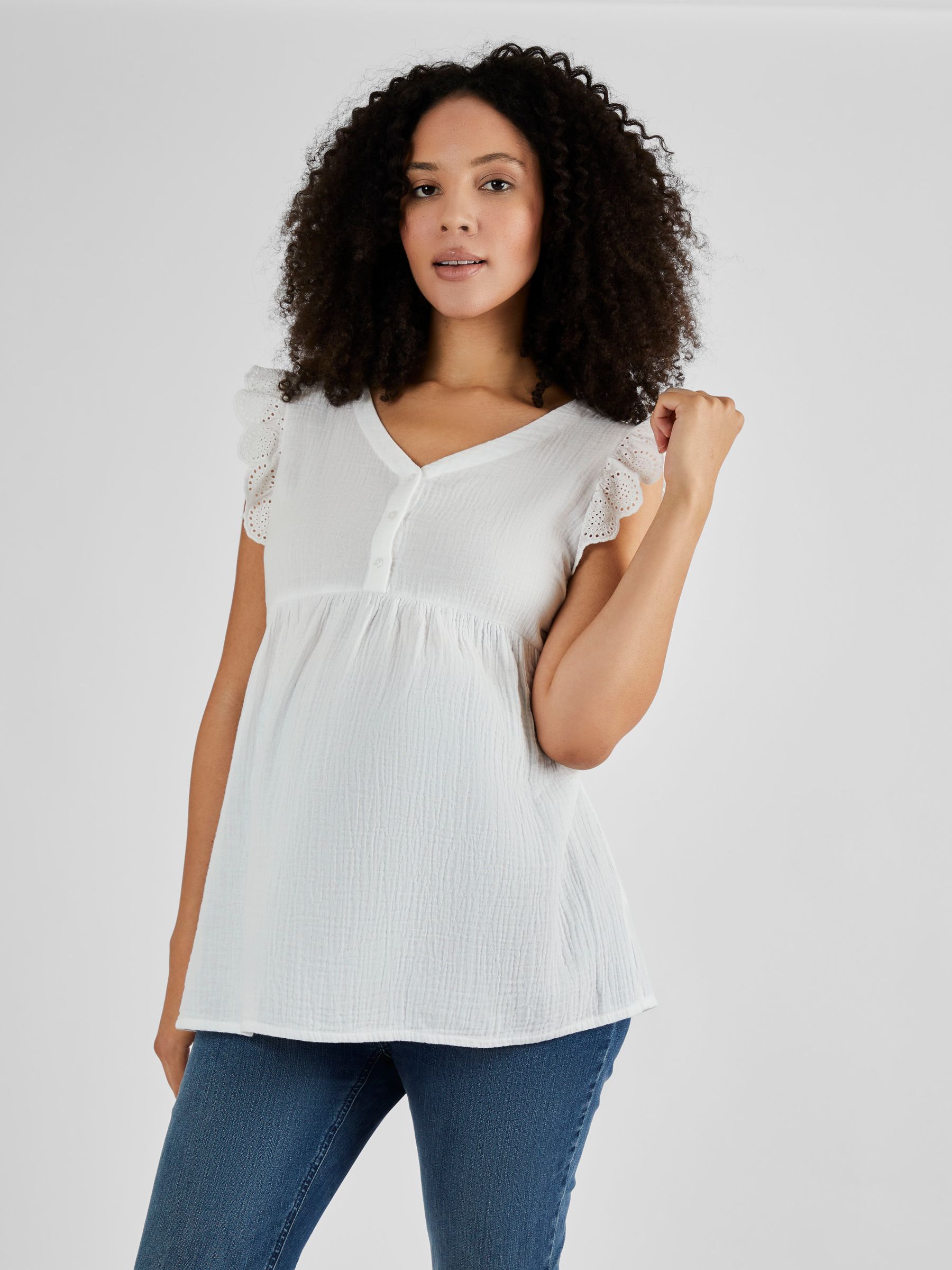 White Broderie Flutter Sleeve Maternity Blouse - Image 1 of 4