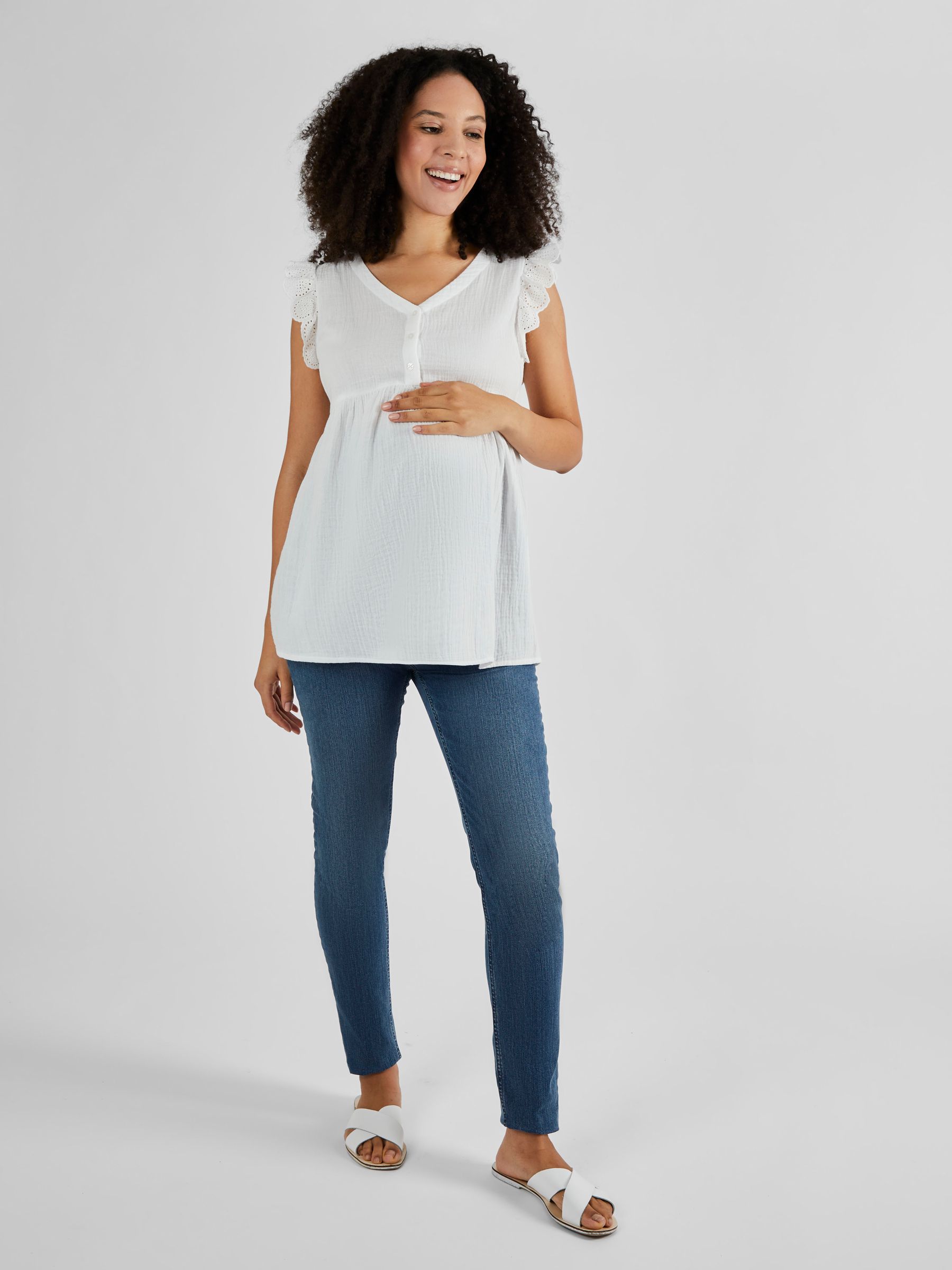 White Broderie Flutter Sleeve Maternity Blouse - Image 2 of 4
