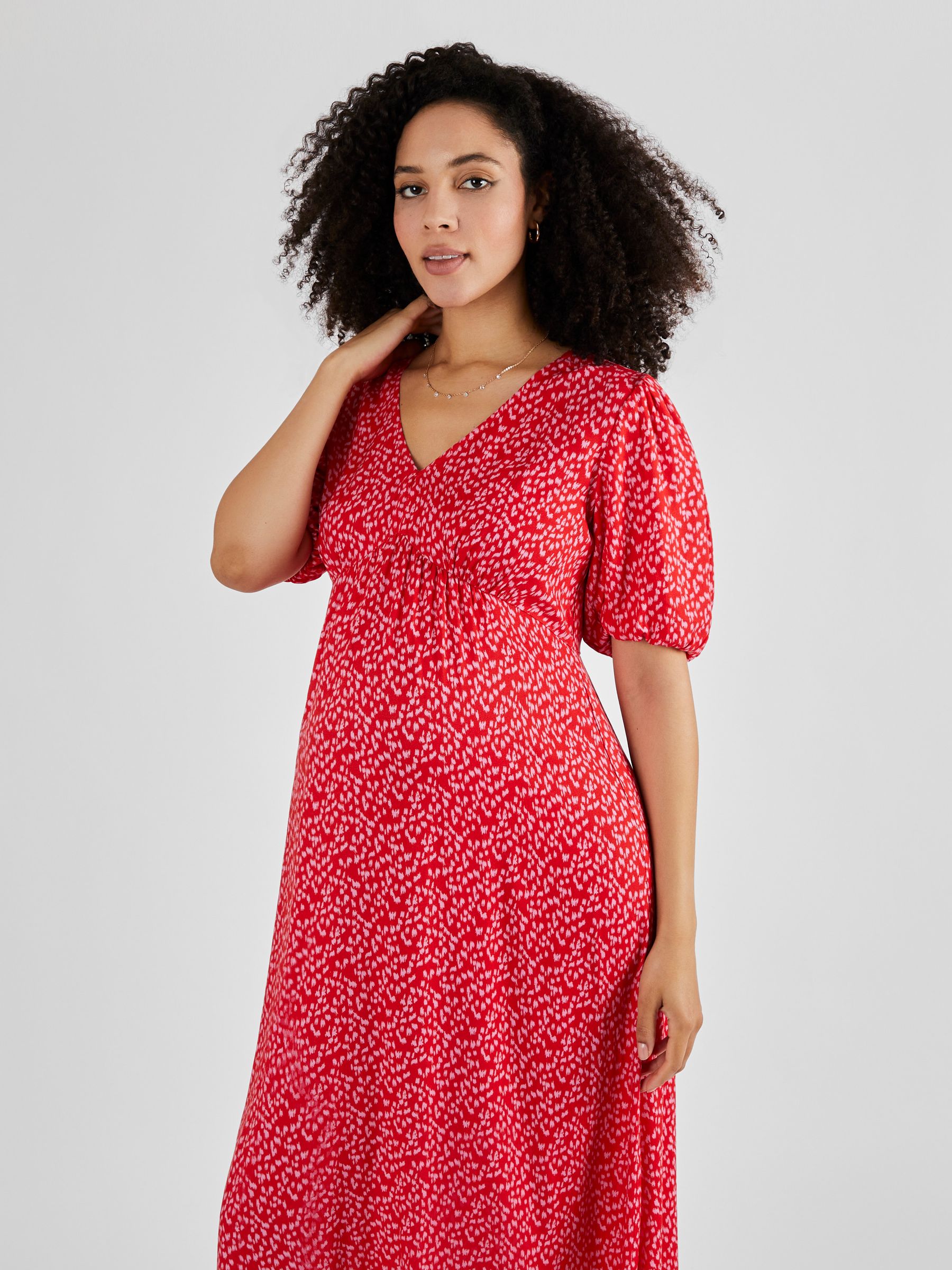 Maternity Midi Tea Dress in Red - Image 3 of 5