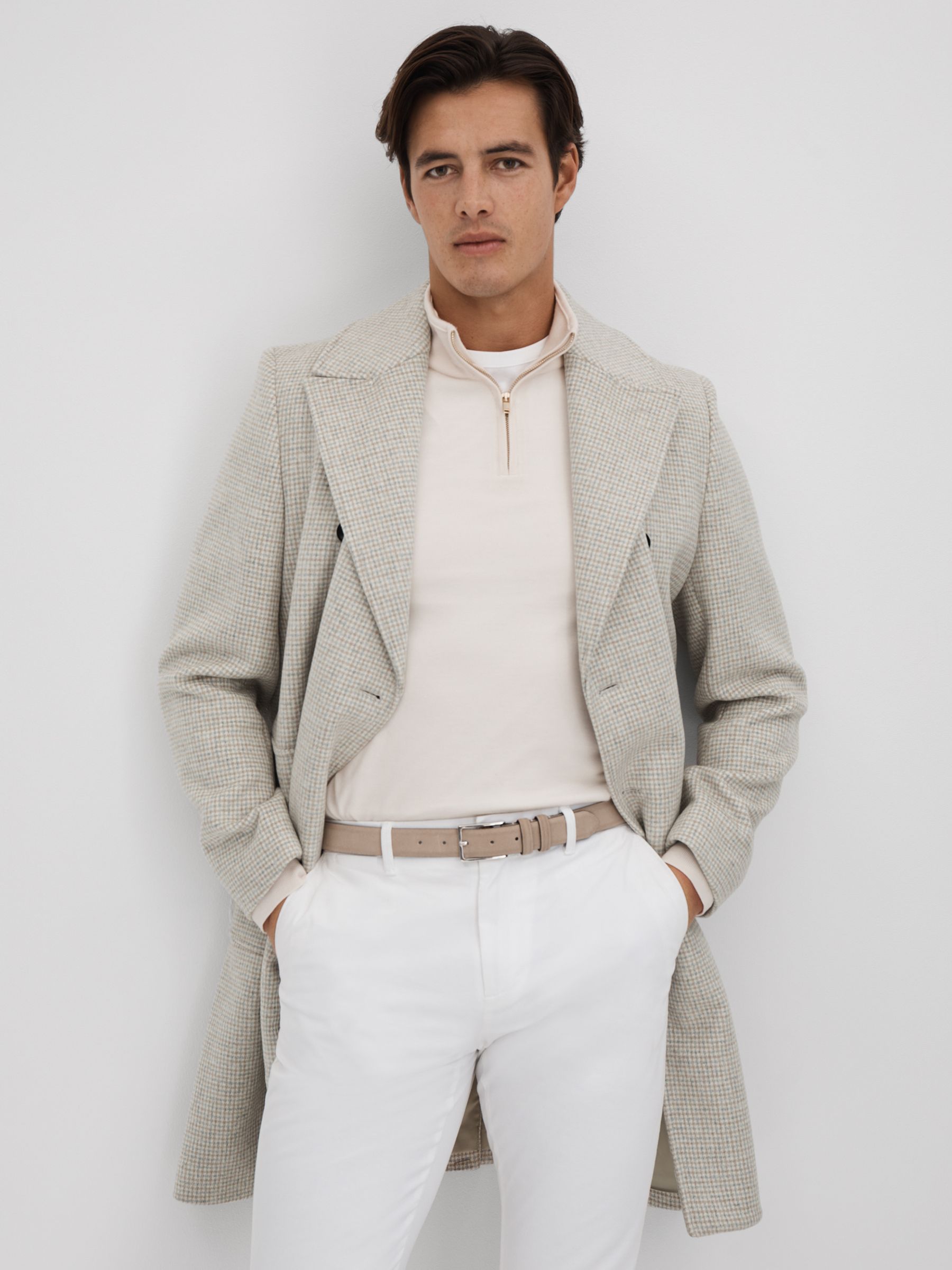 Wool Blend Herringbone Coat in Oatmeal - Image 1 of 6