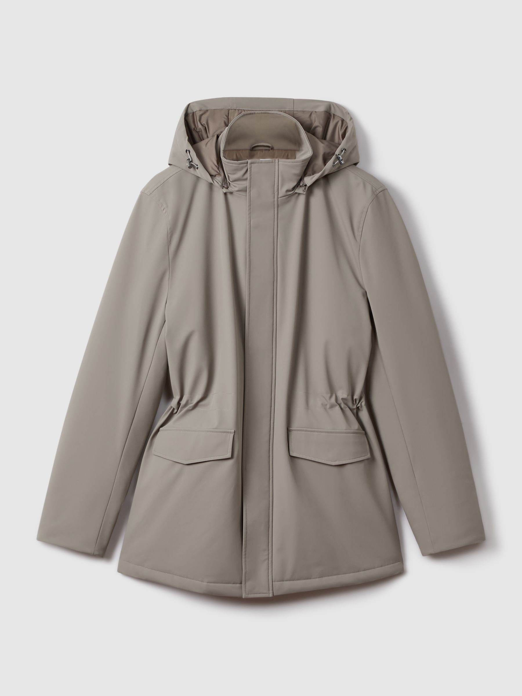 Water Repellent Removable Hooded Coat in Taupe - Image 2 of 10