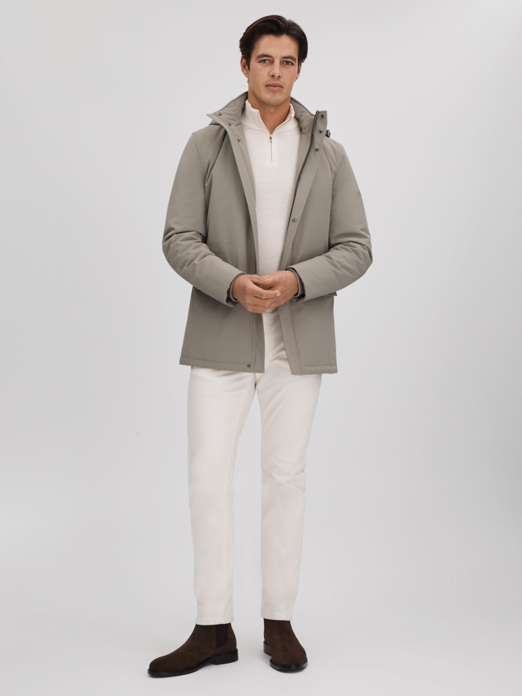 Water Repellent Removable Hooded Coat in Taupe - Image 3 of 10
