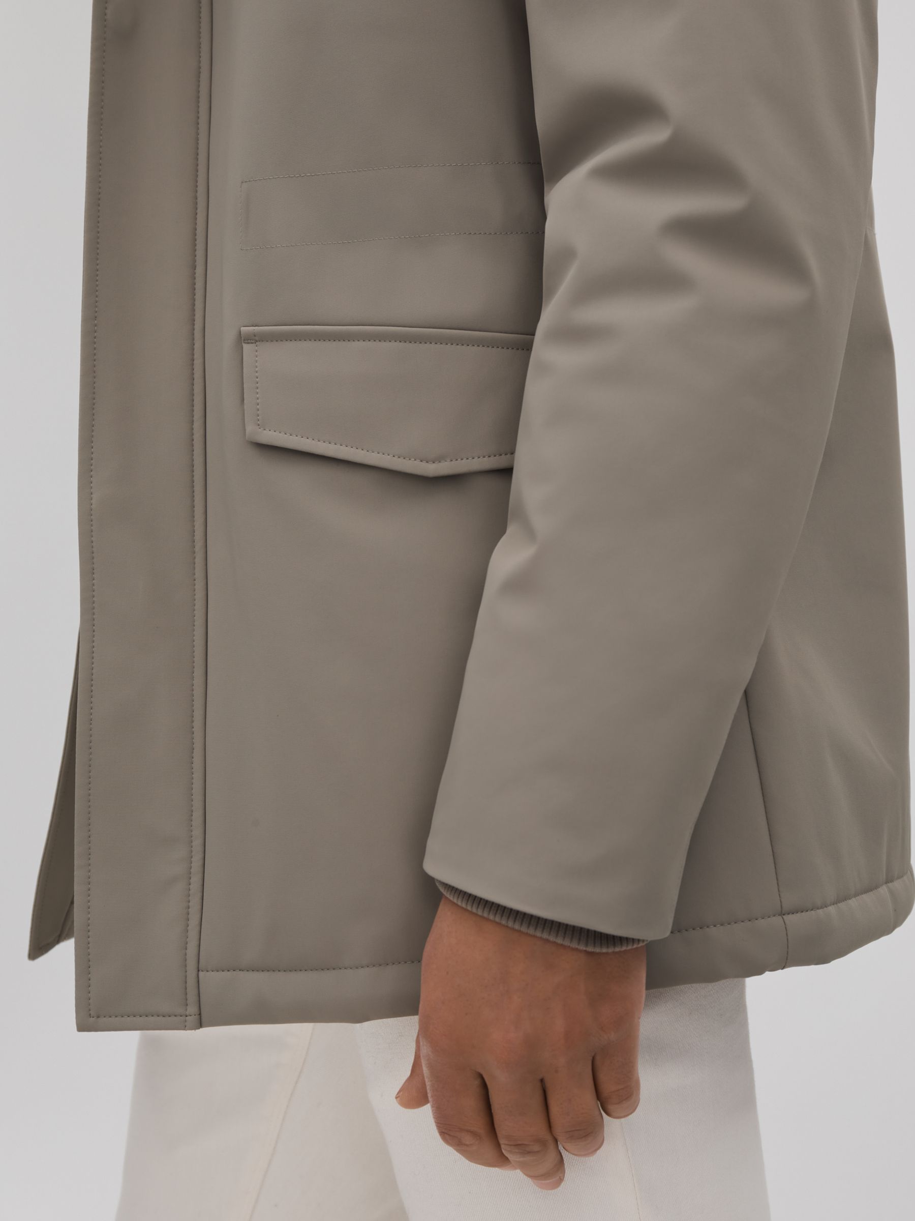 Water Repellent Removable Hooded Coat in Taupe - Image 4 of 10