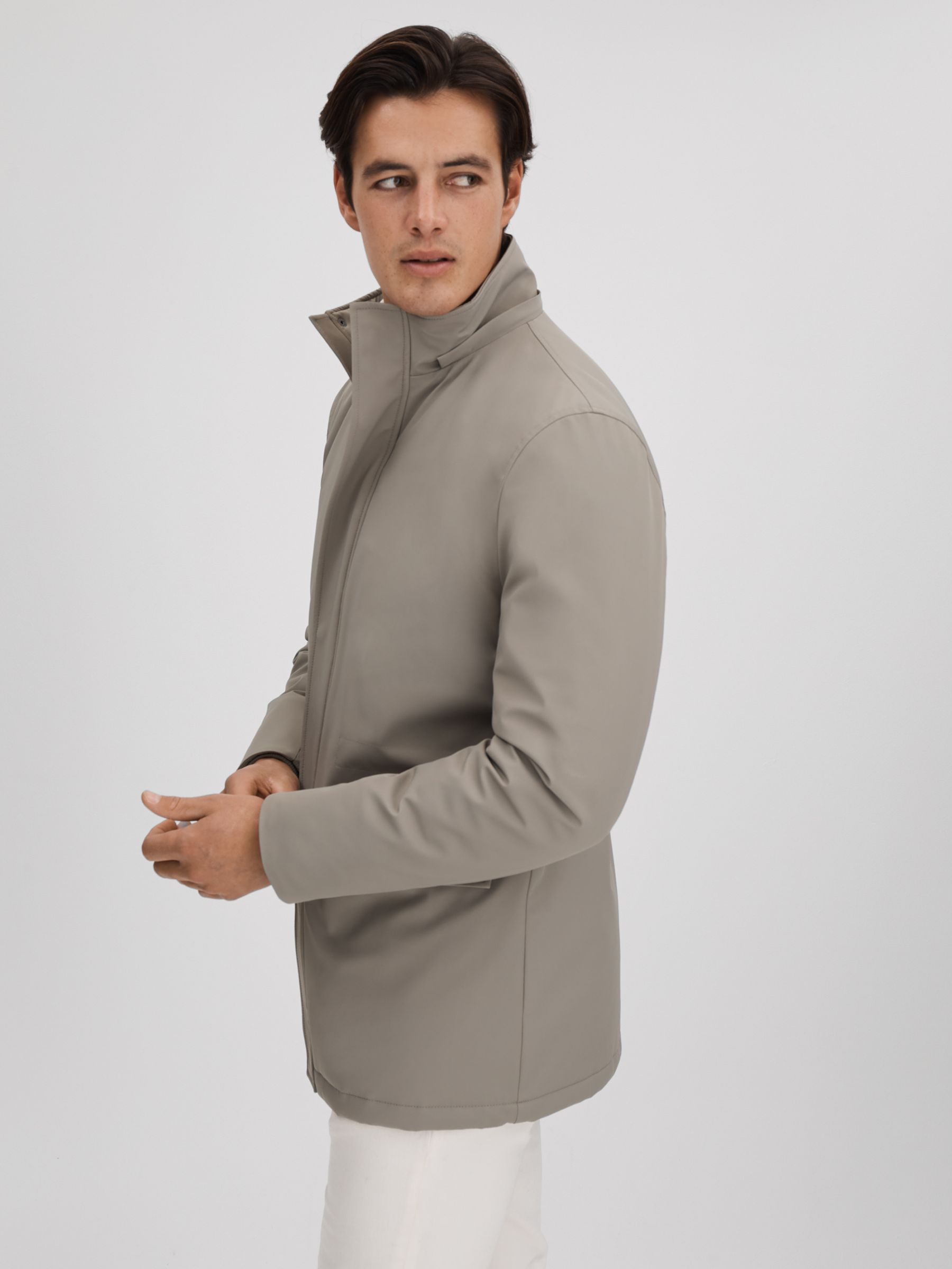 Water Repellent Removable Hooded Coat in Taupe - Image 6 of 10