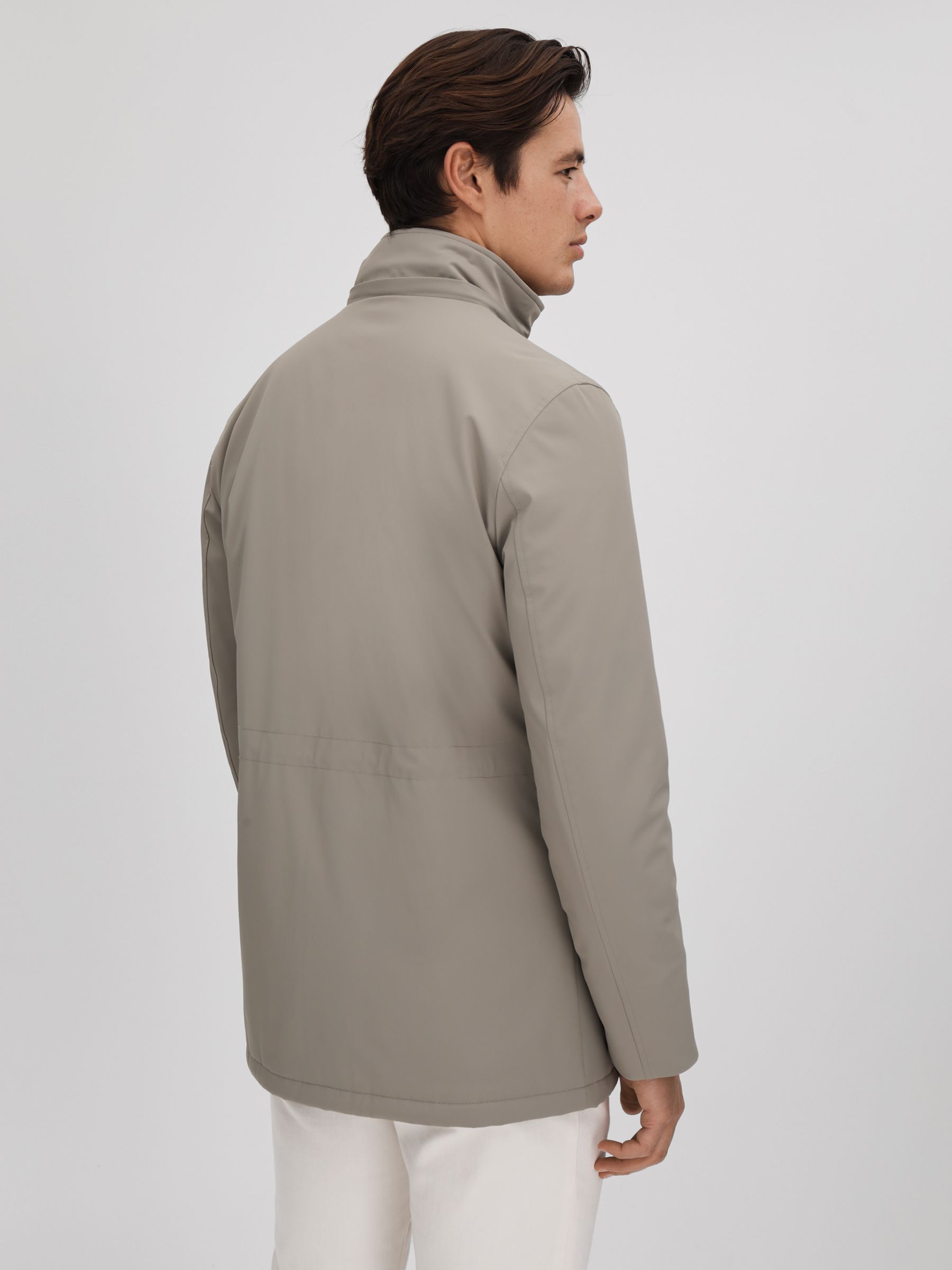 Water Repellent Removable Hooded Coat in Taupe - Image 7 of 10