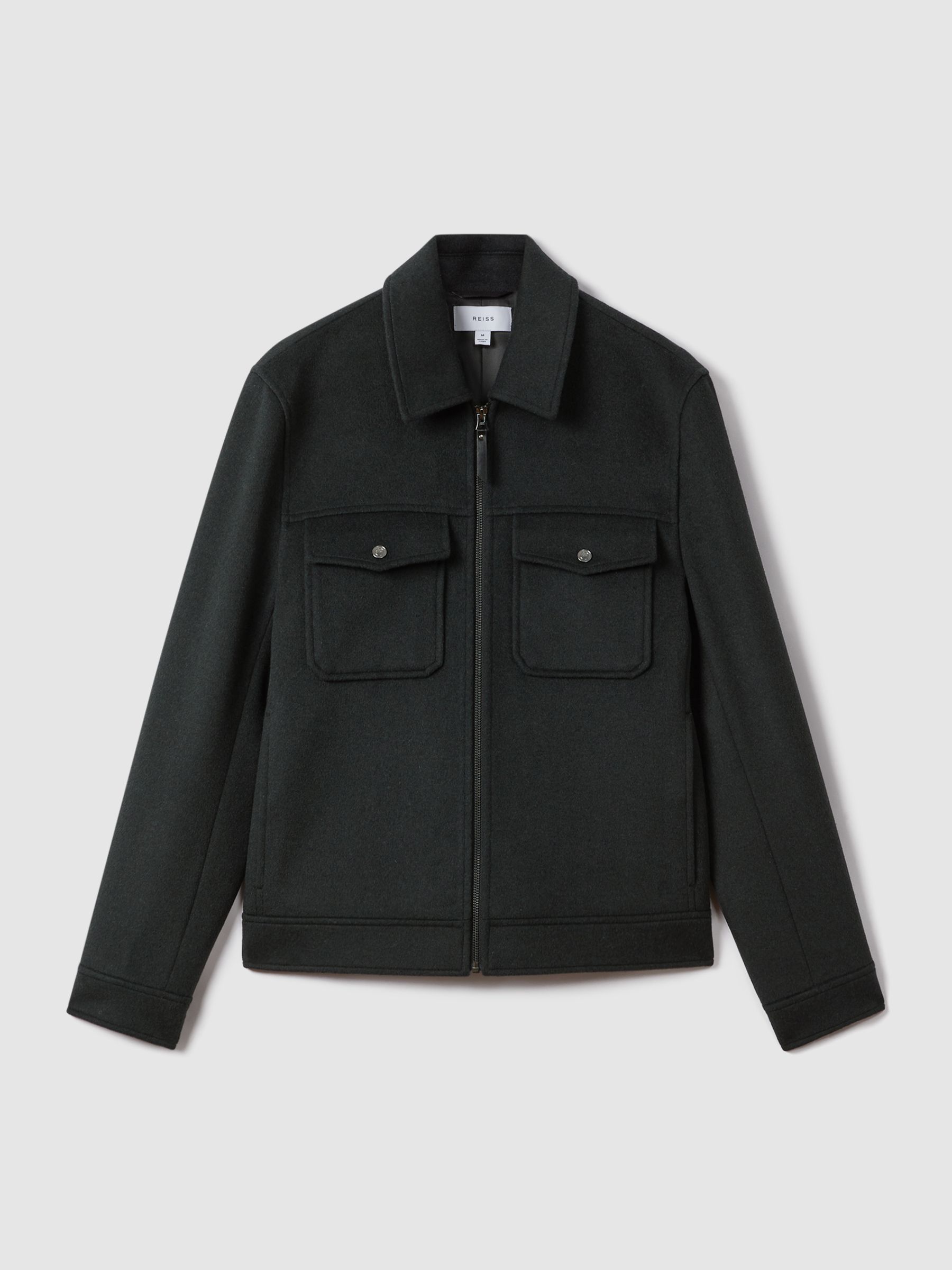 Wool Blend Zip-Through Jacket in Dark Forest Green - Image 2 of 6