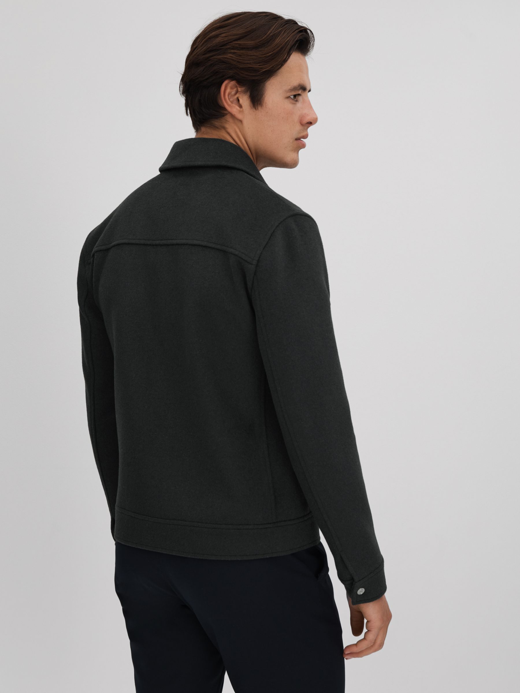 Wool Blend Zip-Through Jacket in Dark Forest Green - Image 5 of 6