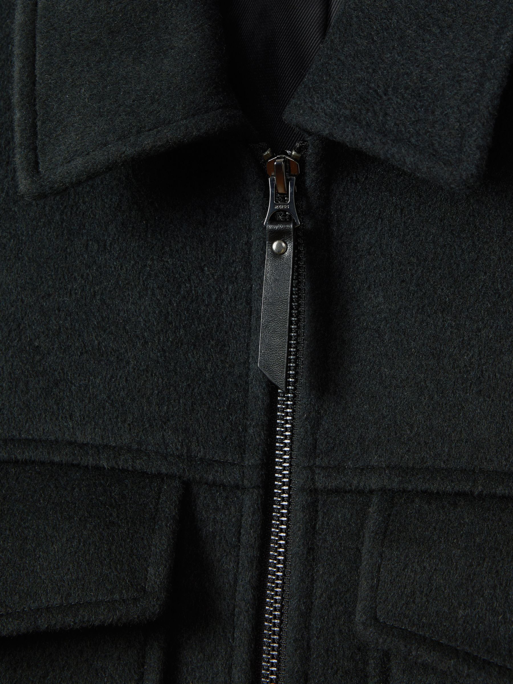 Wool Blend Zip-Through Jacket in Dark Forest Green - Image 6 of 6